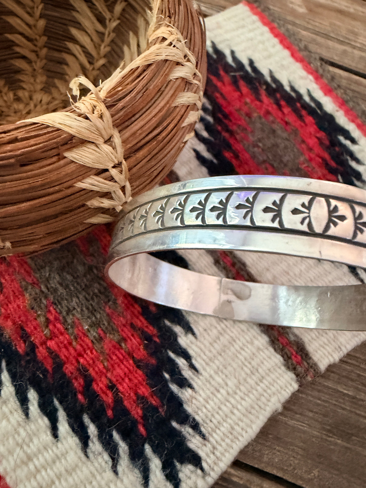 Handcrafted Sterling Silver Stamped Bangle Bracelet