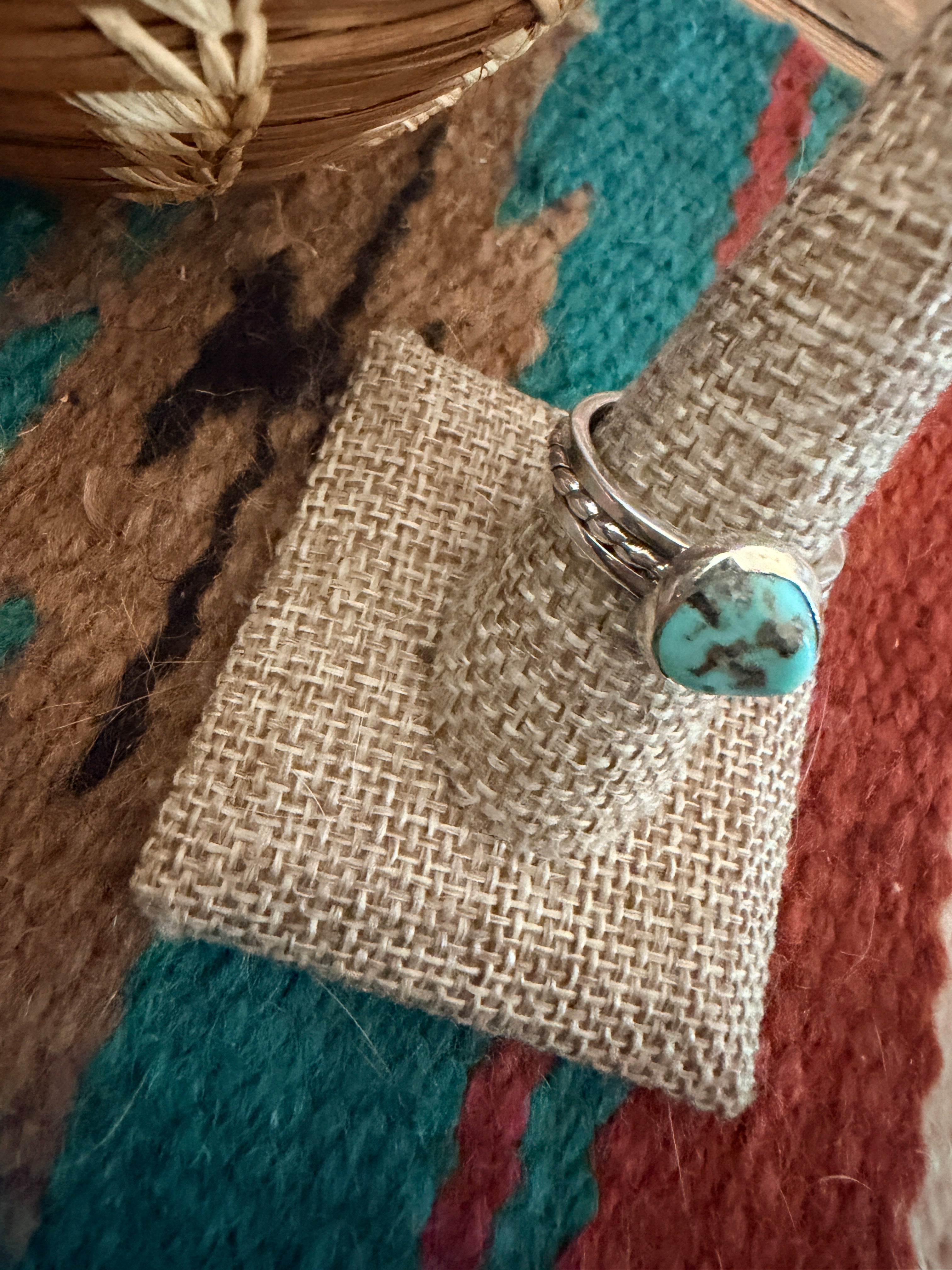 Handcrafted Turquoise & Sterling Silver Ring Size 8.75