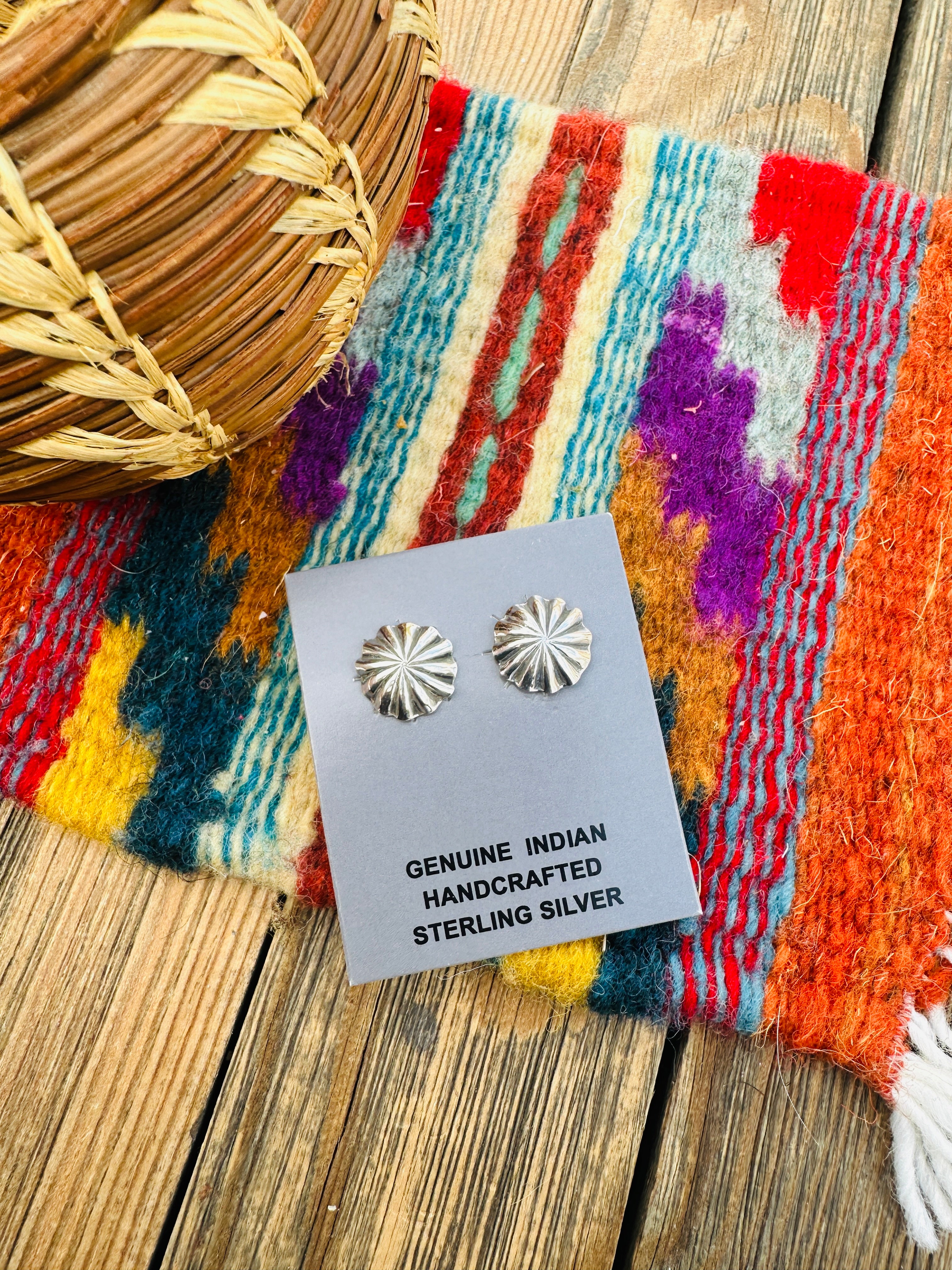 Handcrafted Sterling Silver Concho Stud Earrings