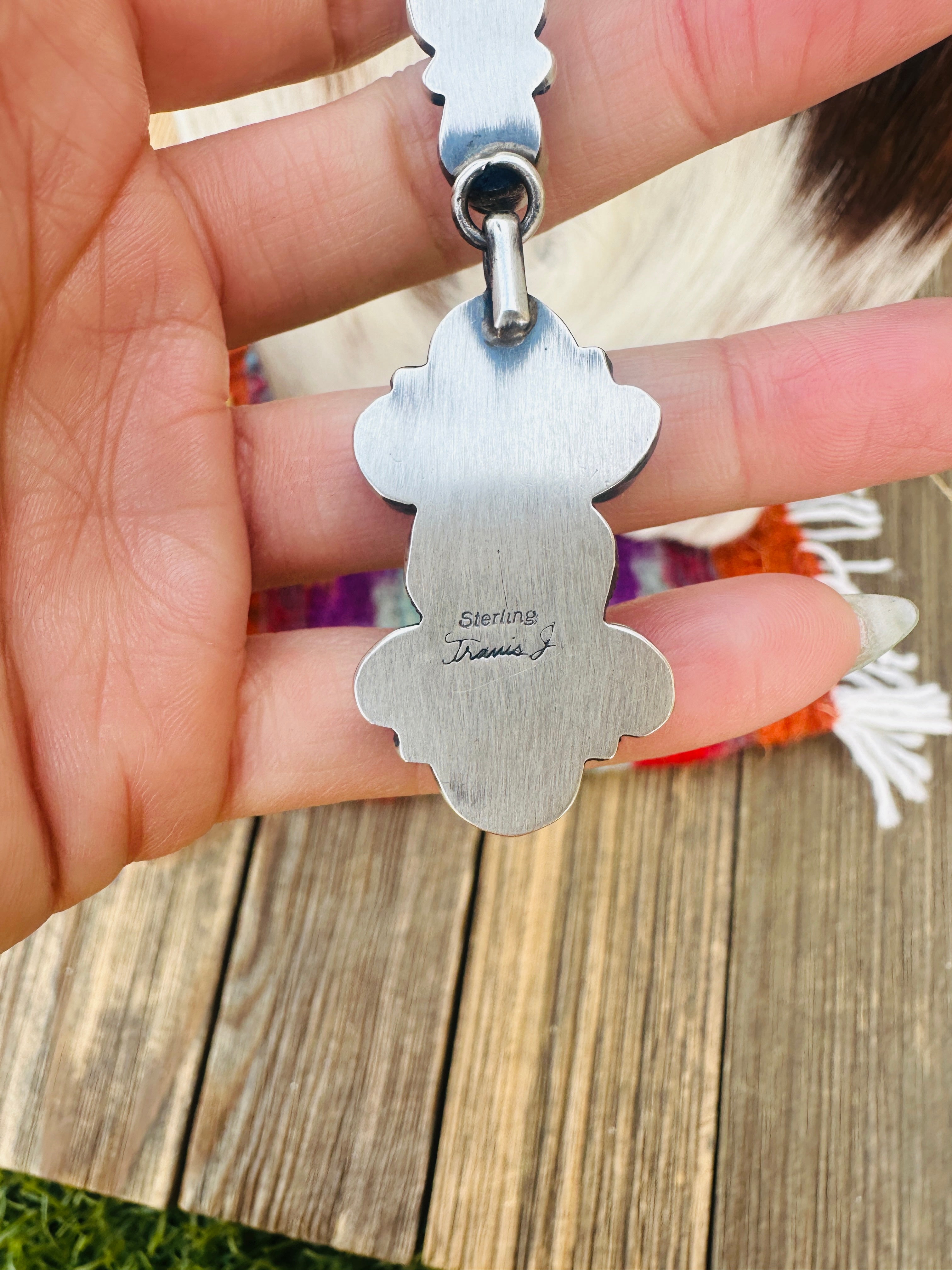 Handcrafted Queen Pink Conch & Sterling Silver Lariat Necklace by Travis James