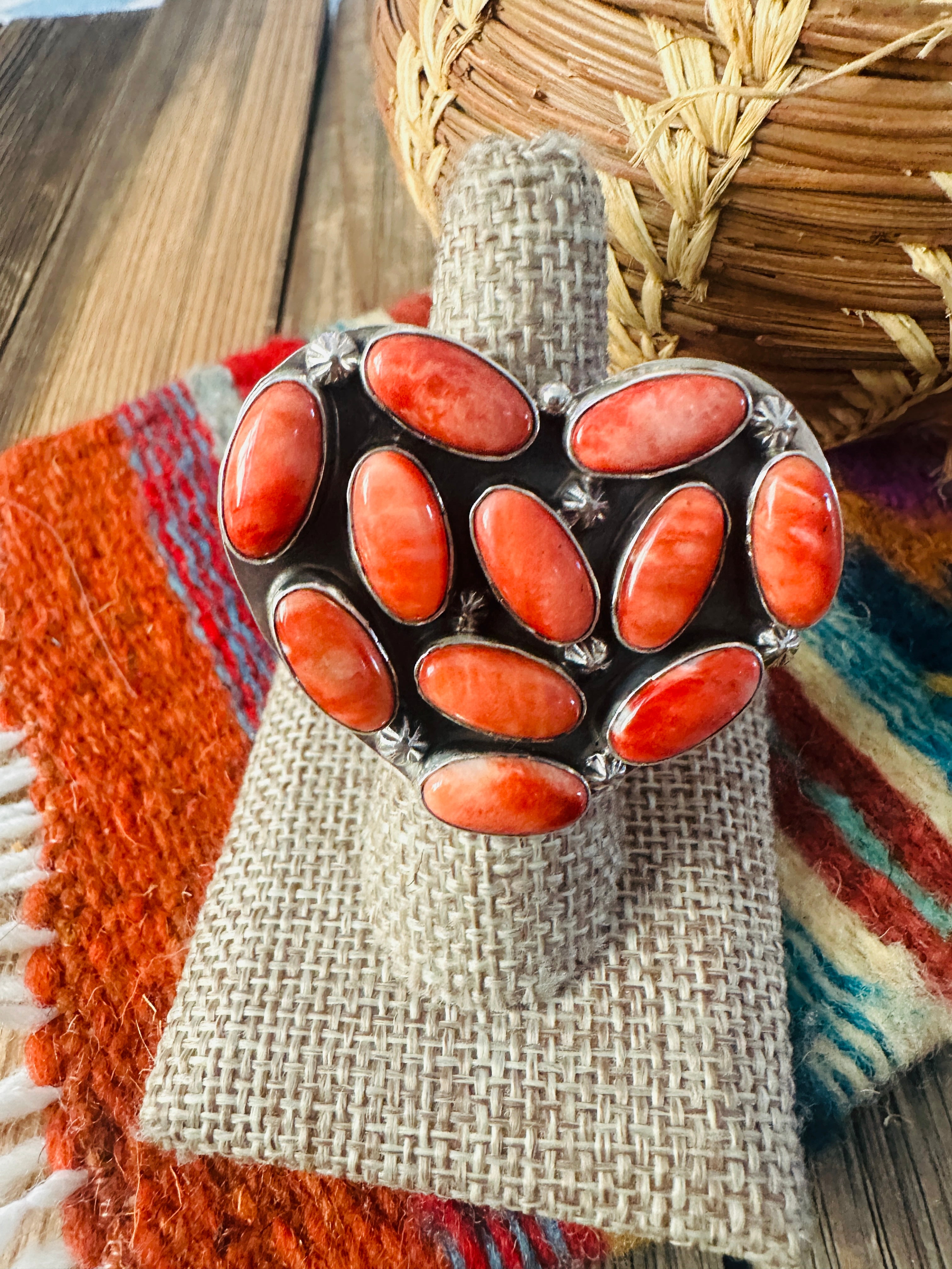 Handcrafted Spiny Oyster & Sterling Silver Adjustable Heart Ring by Jacqueline Silver