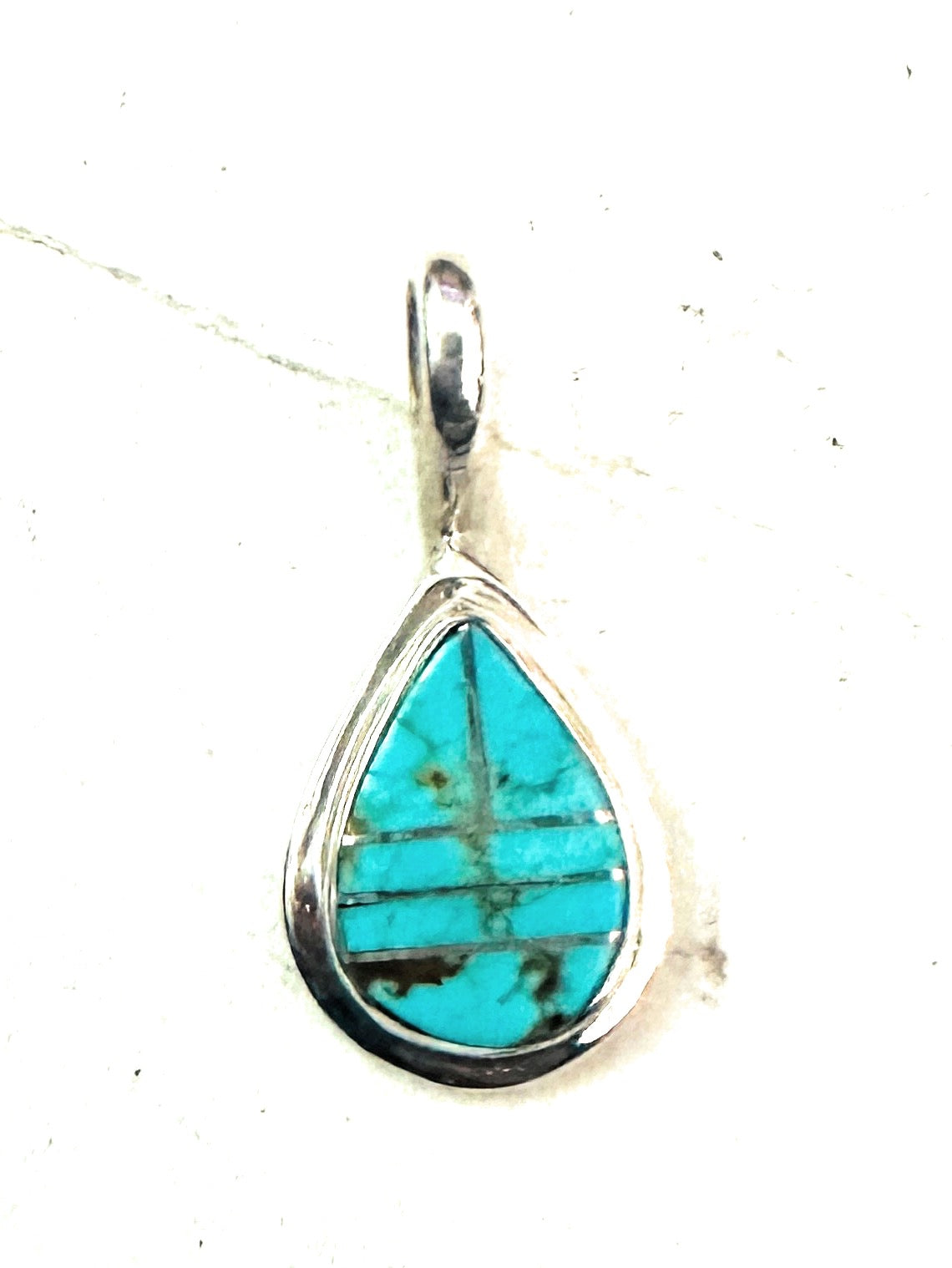 Navajo Turquoise and Sterling Silver Inlay Teardrop Pendant