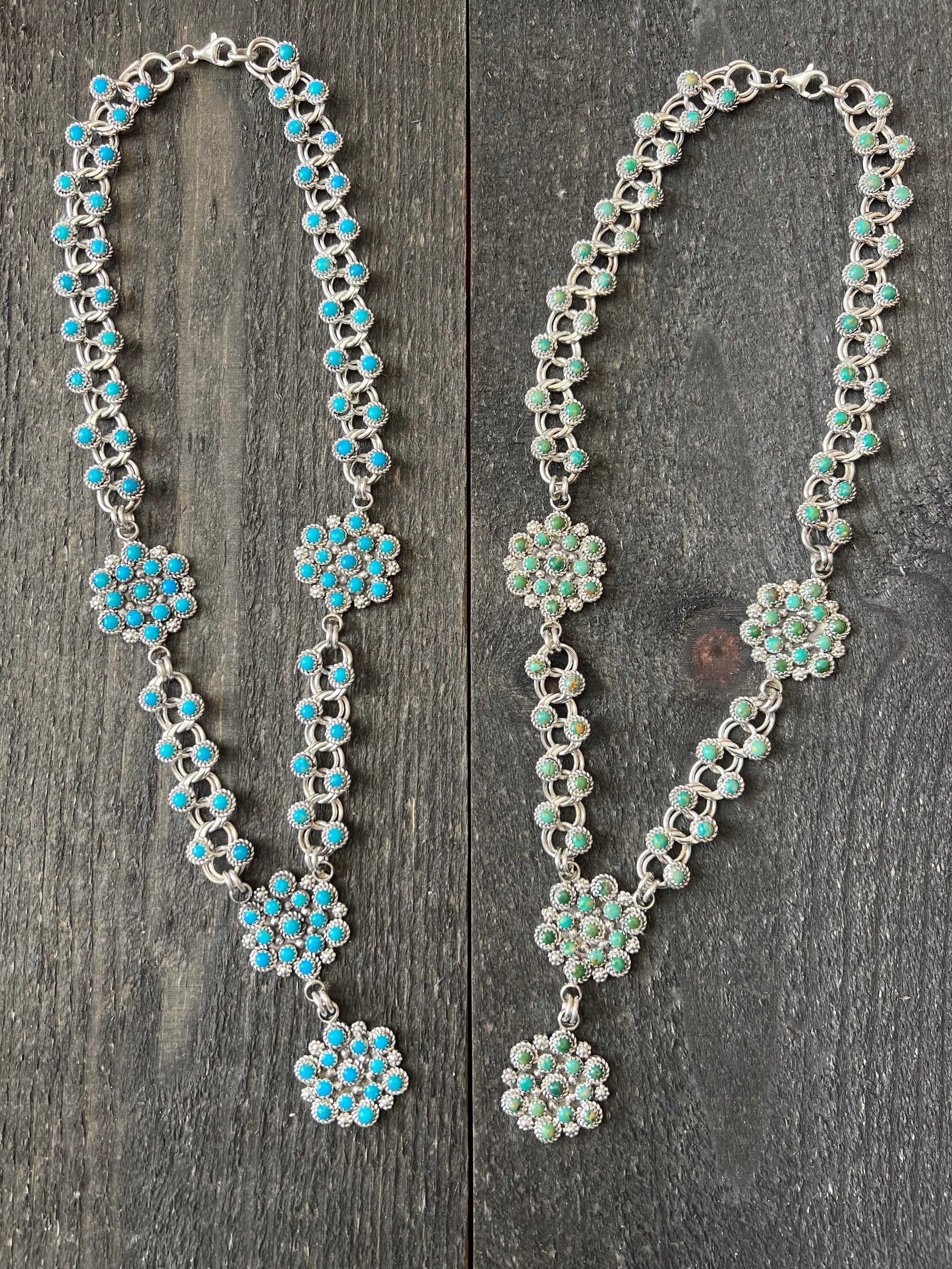 Handcrafted Sterling and Snake Eye Turquoise Link and Cluster Necklace by Dillon Cheama