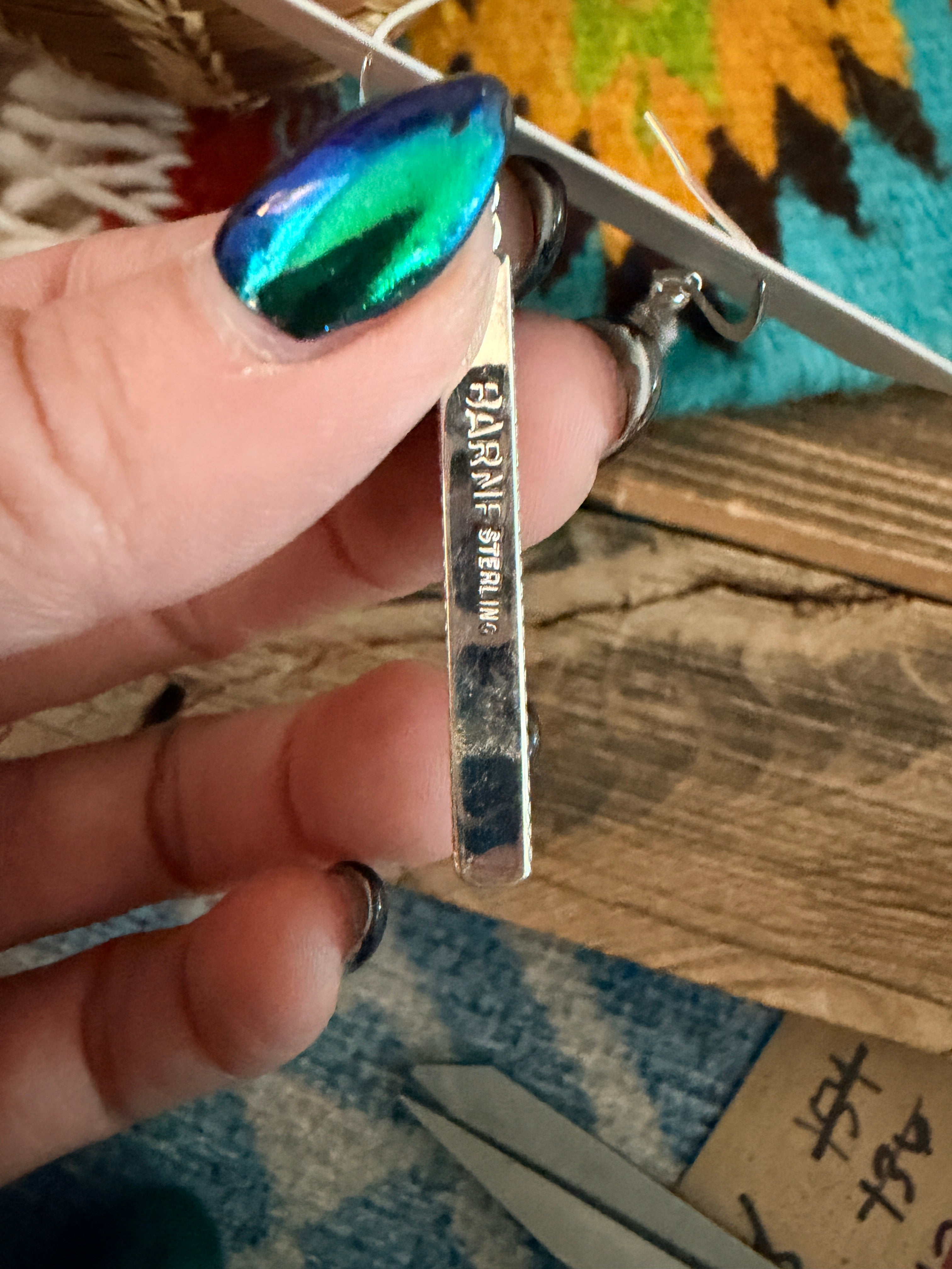 Handcrafted White Buffalo & Sterling Silver Inlay Dangle Earrings by Allen Barney