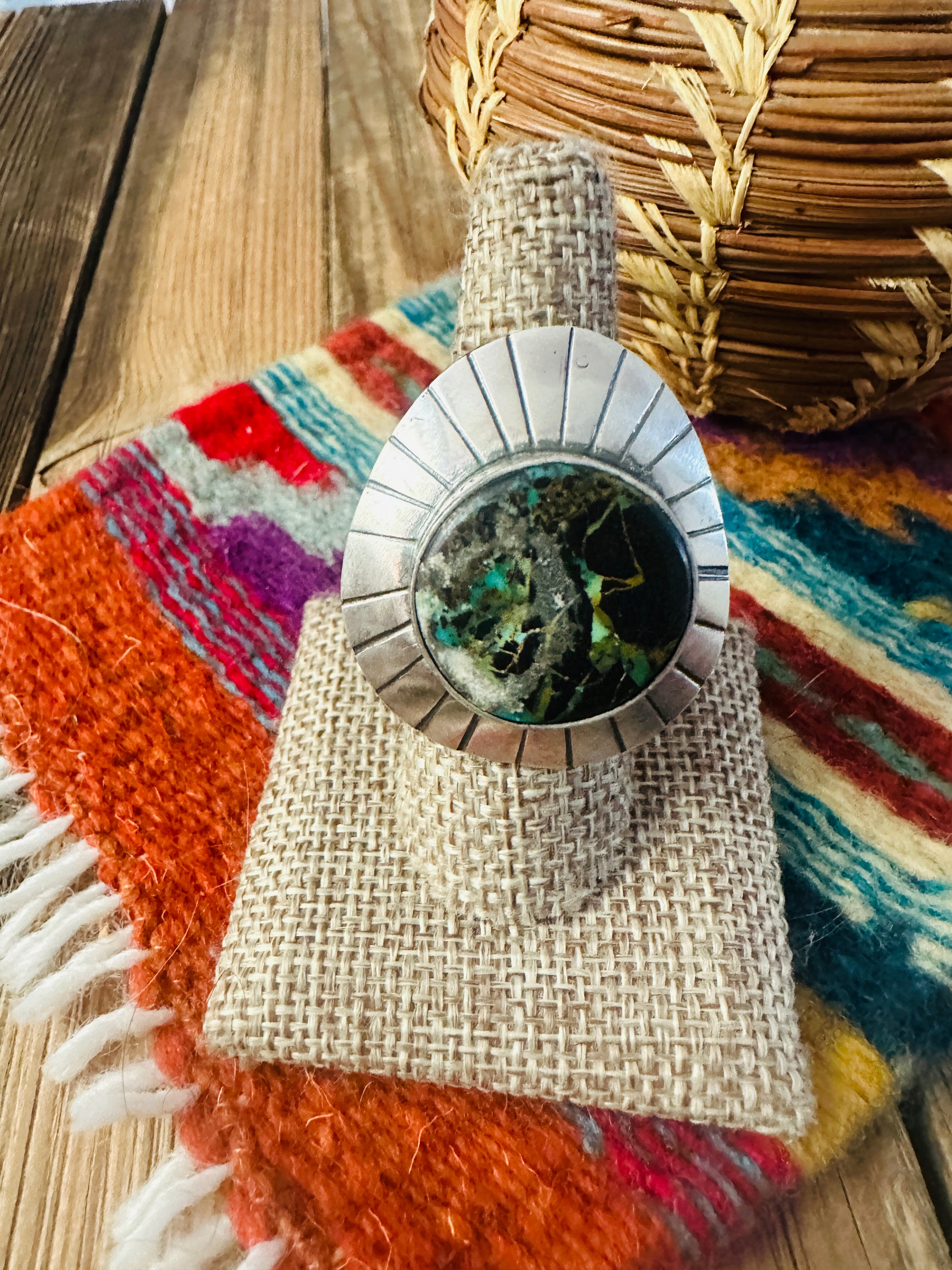 Handcrafted Blackjack Turquoise & Sterling Silver Ring Size 8 by Jamison Hoskie