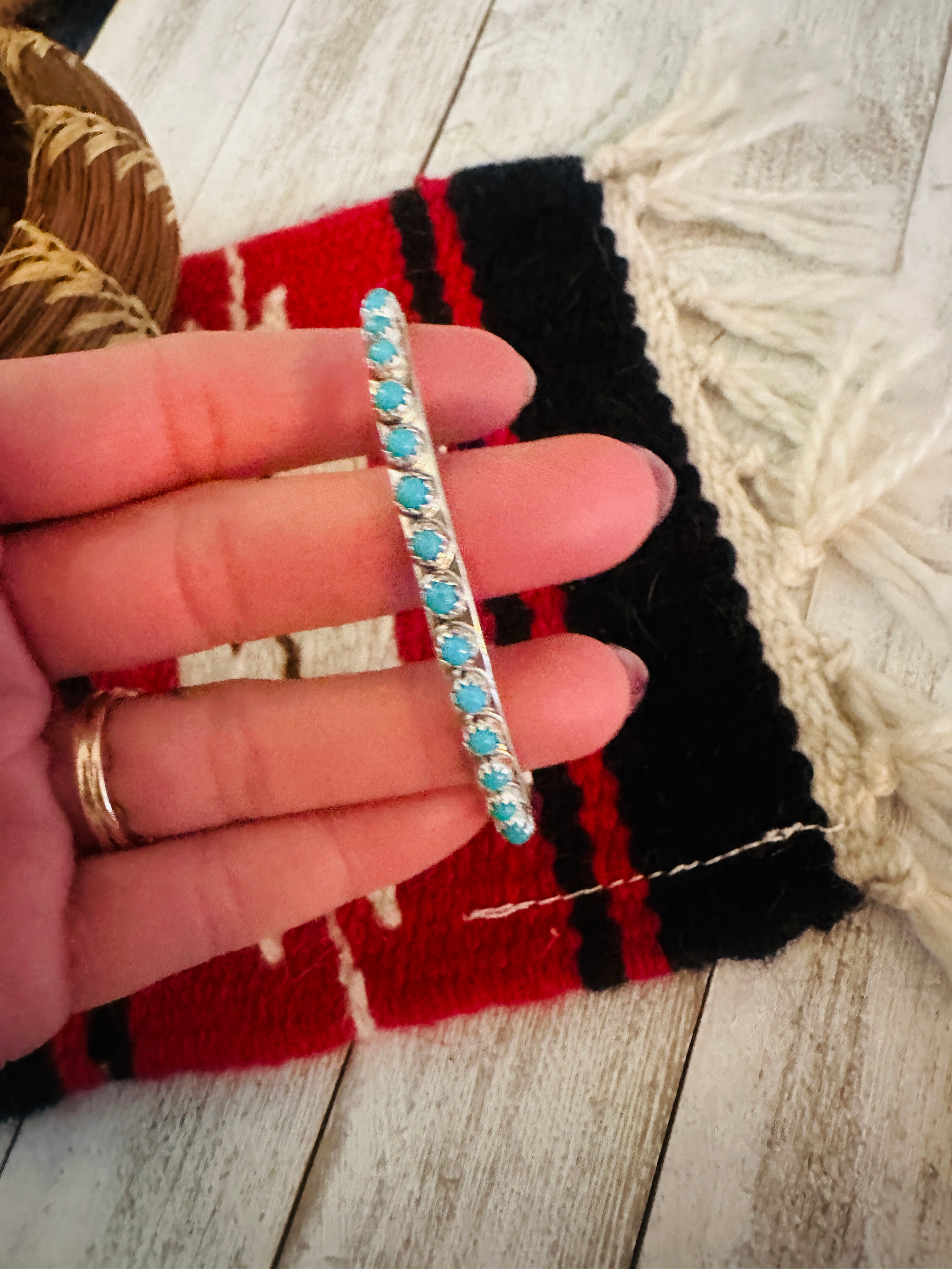 Zuni Sterling Silver & Turquoise Needlepoint Cuff Bracelet