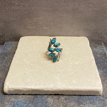 Sterling Silver Six Leaf Copper Turquoise Ring Size 8