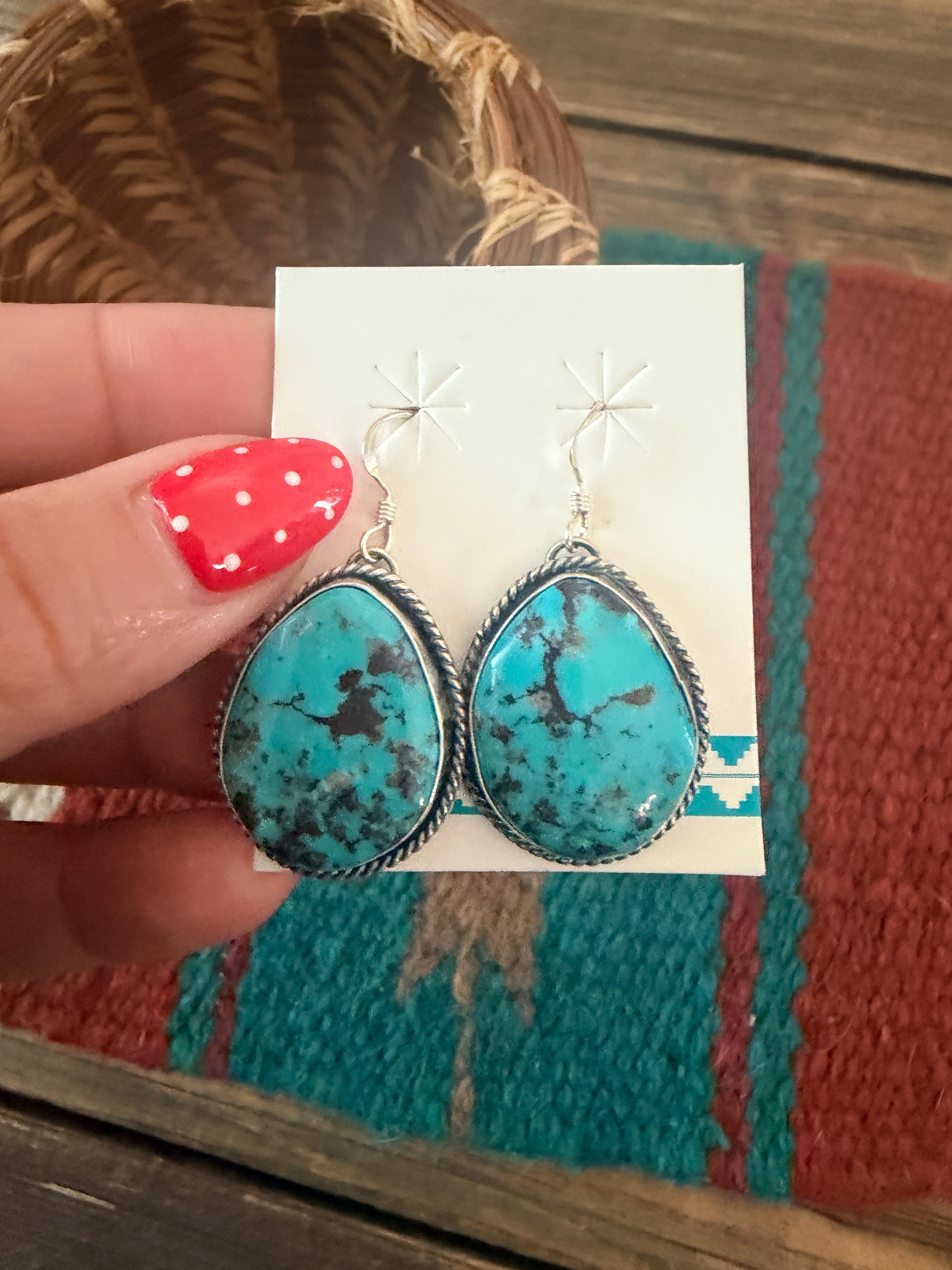 Handcrafted Kingman Turquoise & Sterling Silver Dangle Earrings
