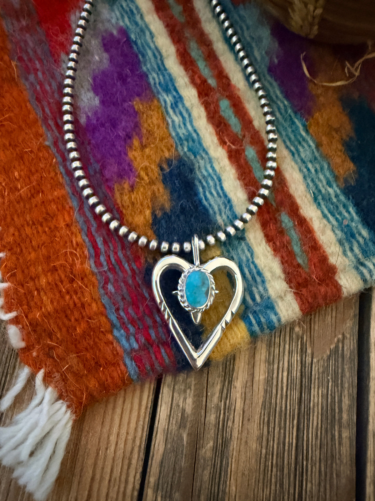 Handcrafted Sterling Silver & Turquoise Heart Pendant by Joseph Martinez
