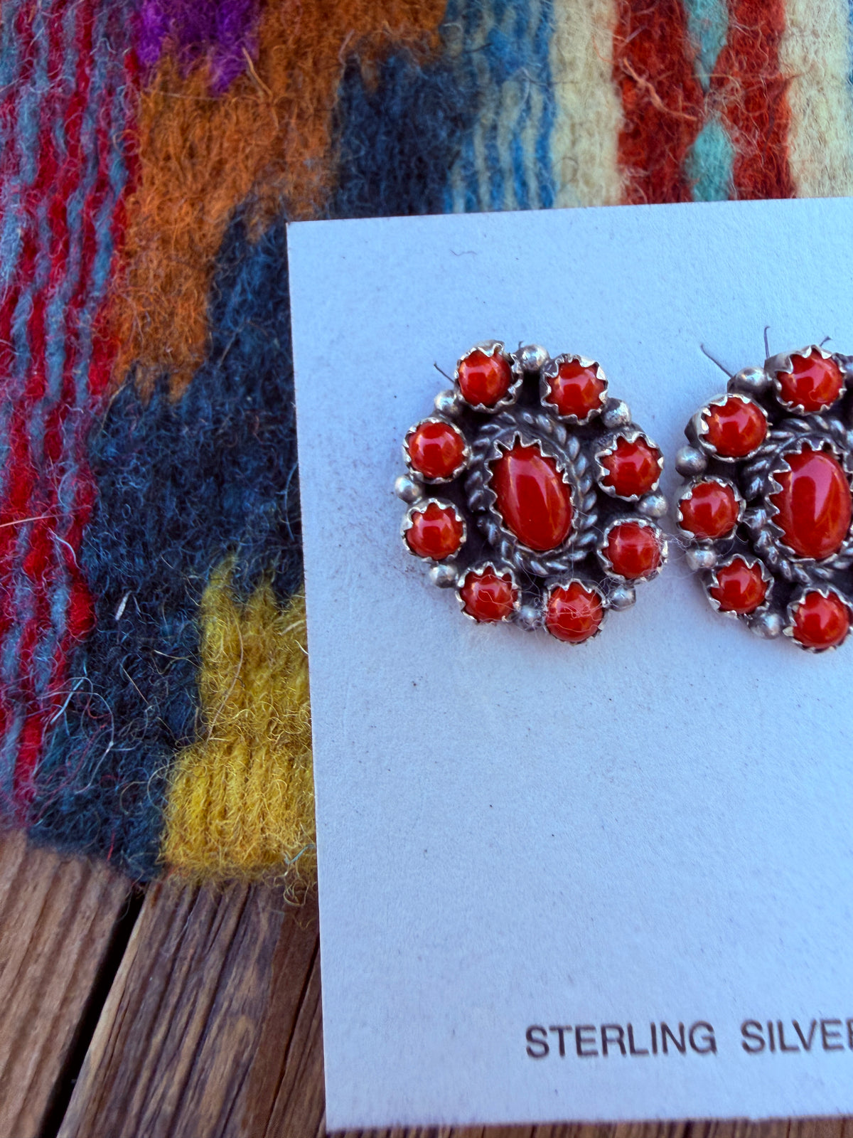 Handcrafted Sterling Silver & Coral Cluster Stud Earrings