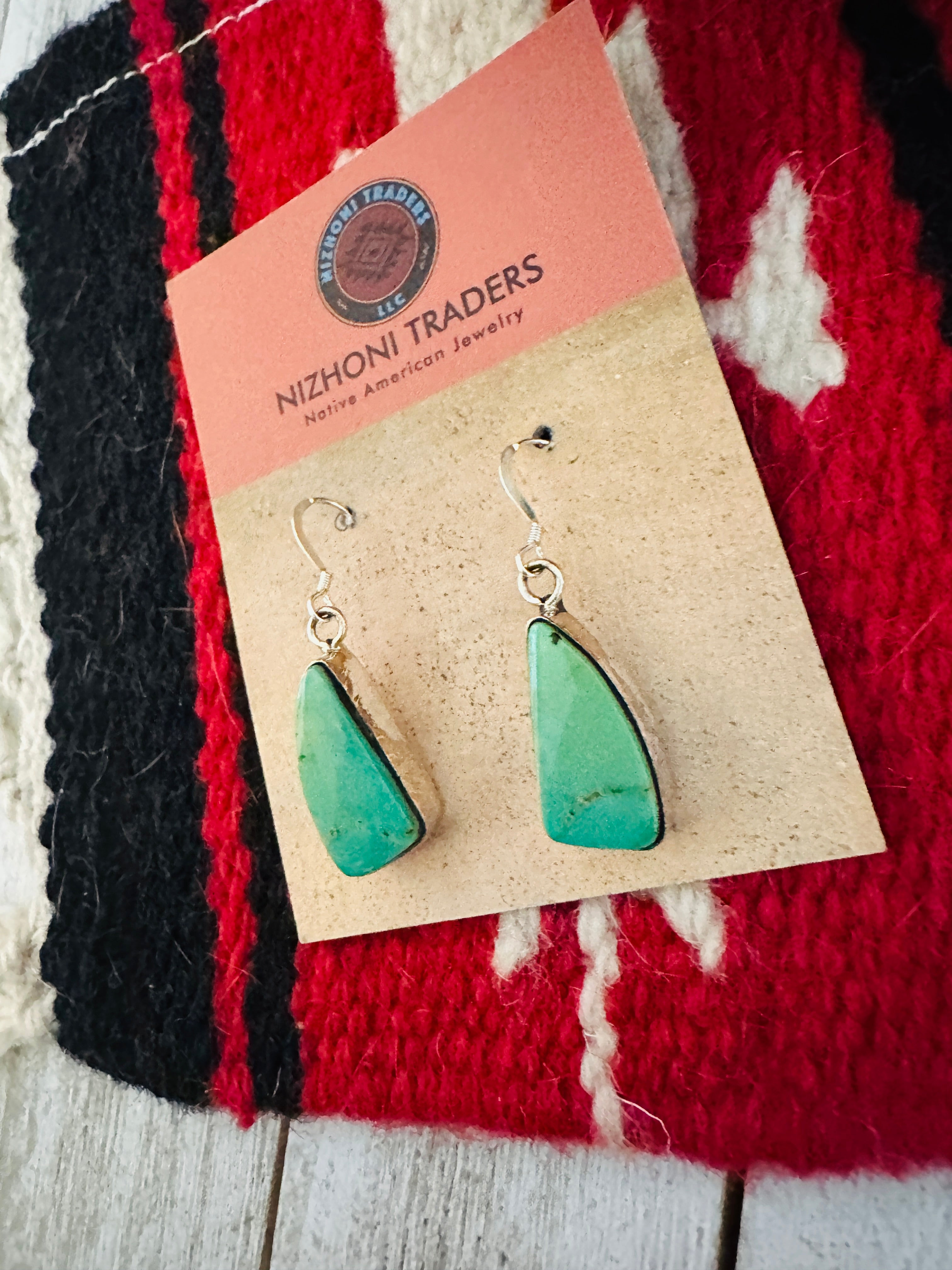 Navajo Royston Turquoise And Sterling Silver Dangle Earrings