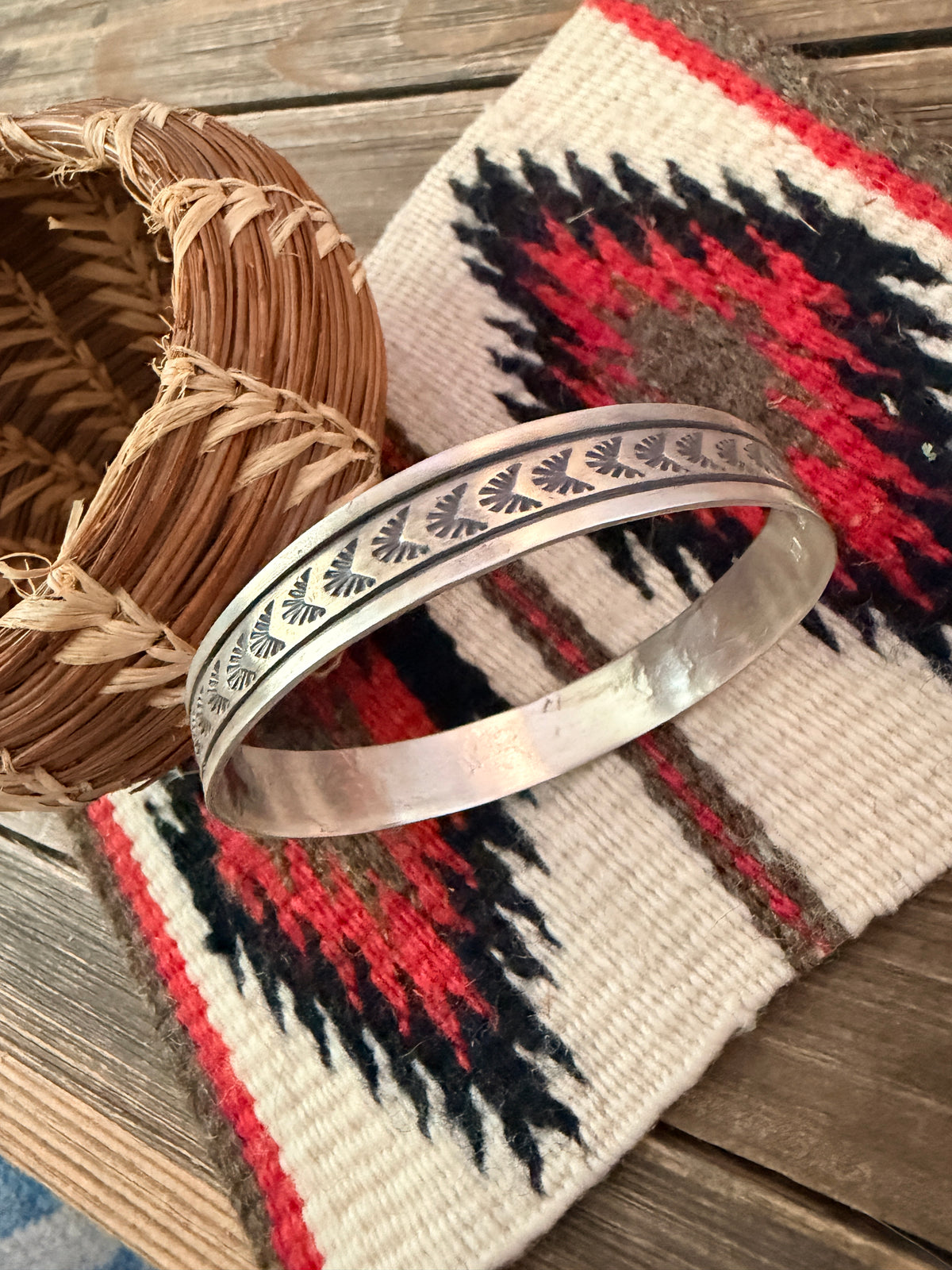 Handcrafted Sterling Silver Stamped Bangle Bracelet