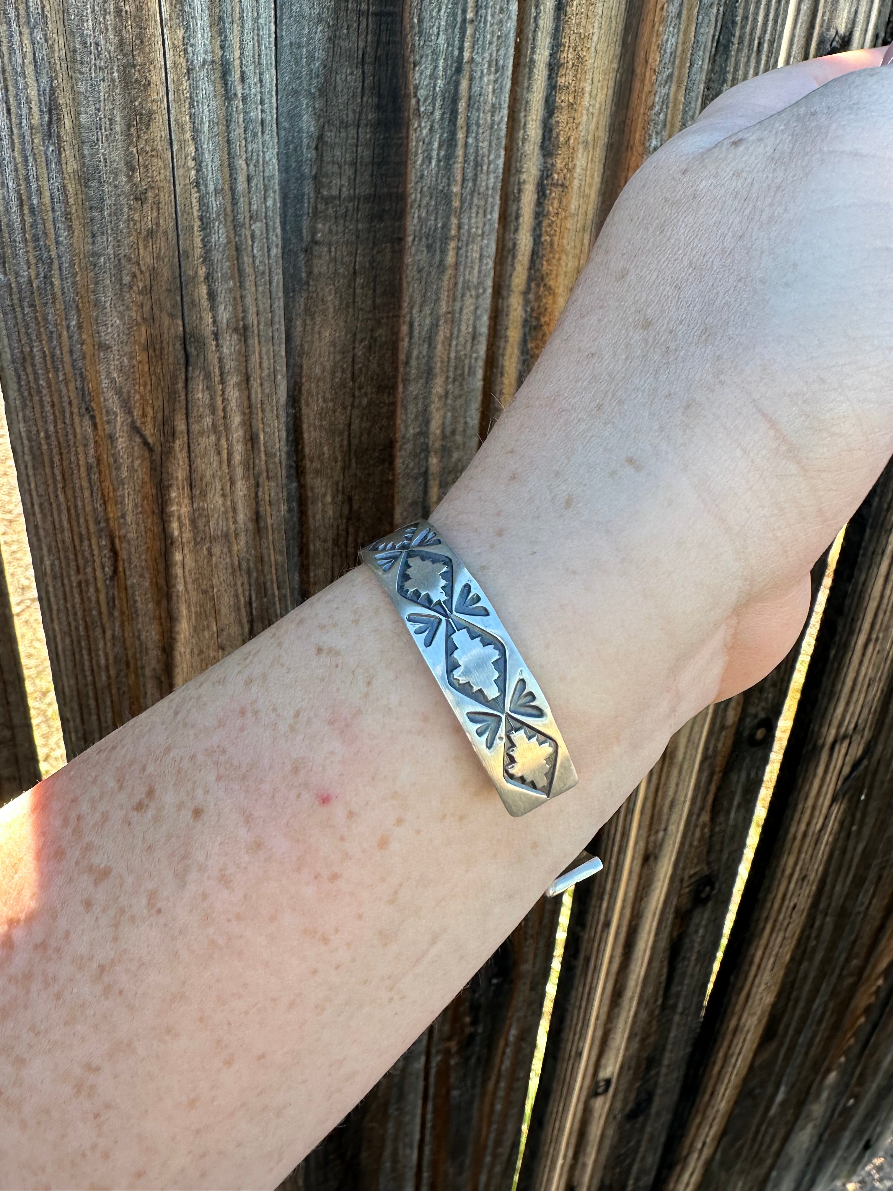 Beautiful Navajo Hand Stamped Bracelet Cuff Signed S.Tso