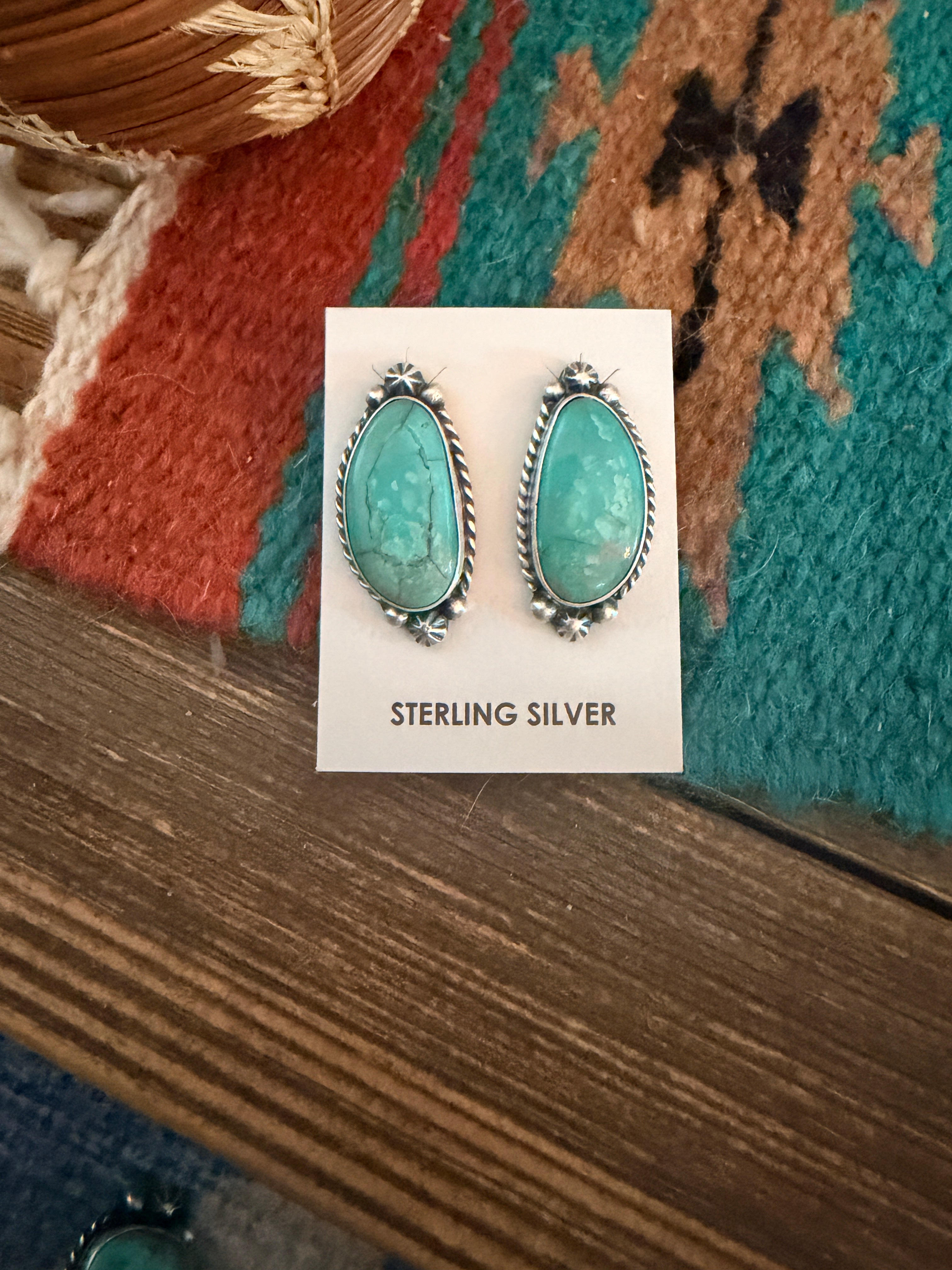 Handcrafted Turquoise & Sterling Silver Post Earrings