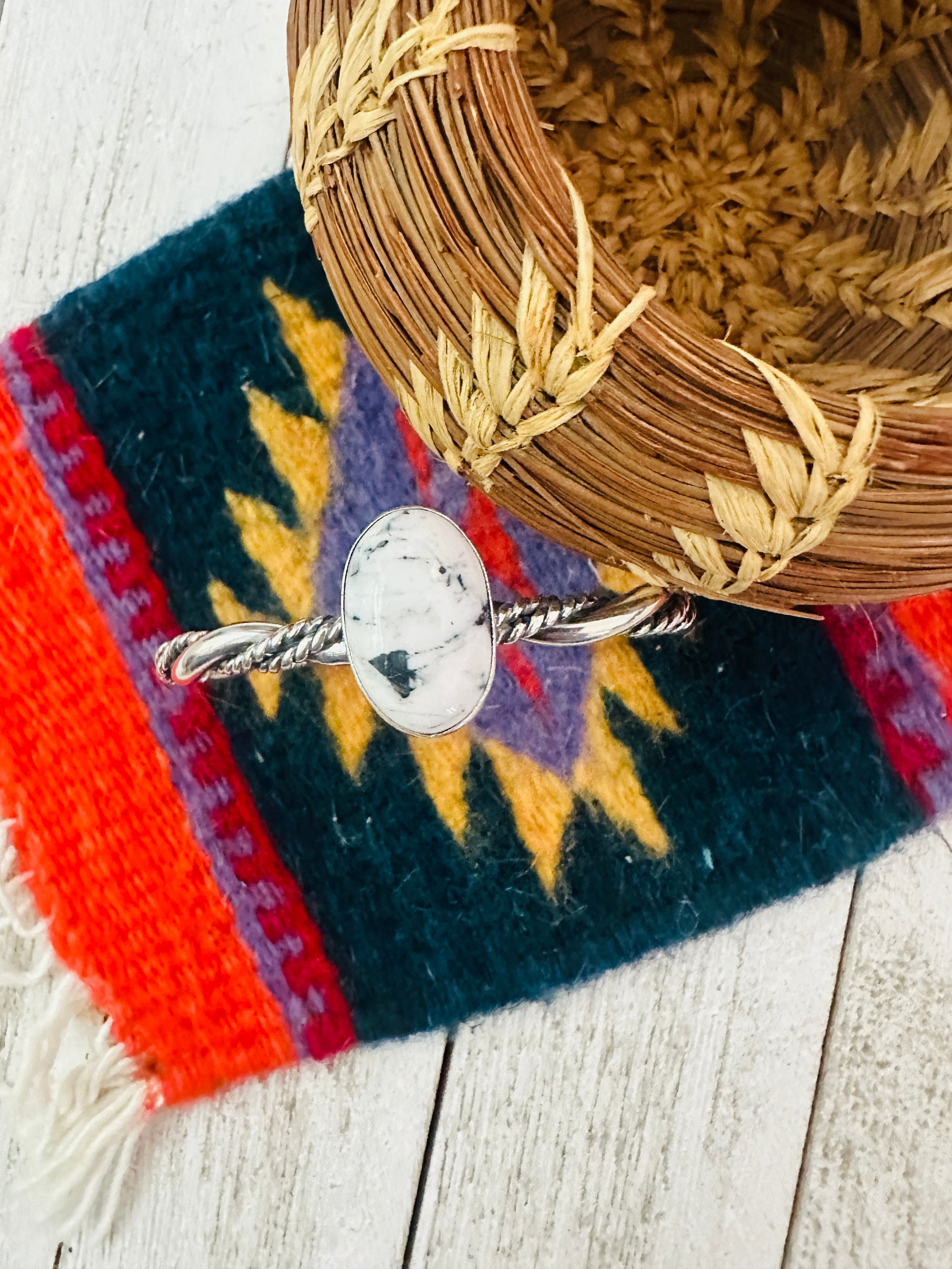 Navajo White Buffalo & Sterling Silver Cuff Bracelet