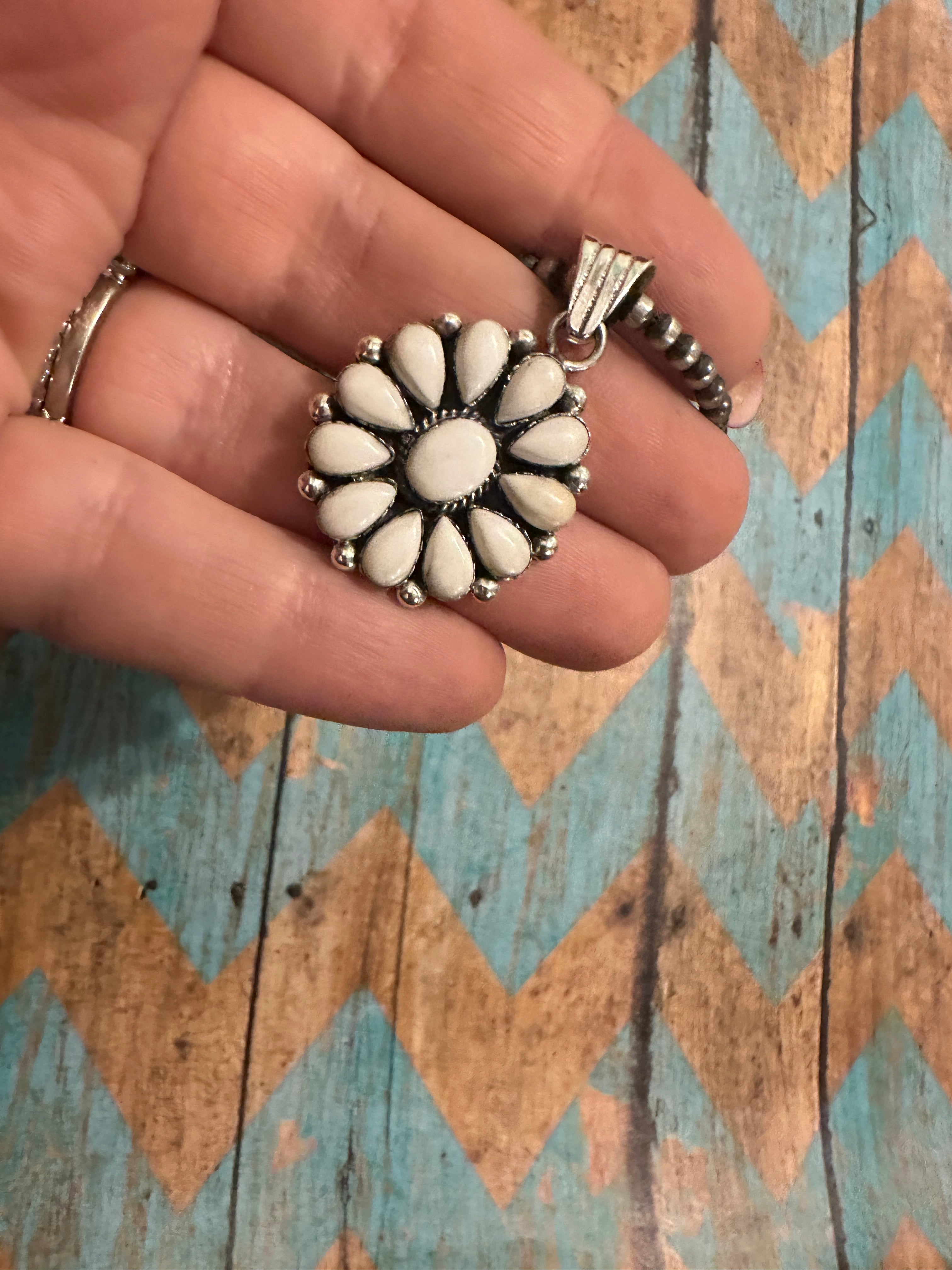 Beautiful Handmade Sterling Silver & White Buffalo Cluster Pendant Style 3