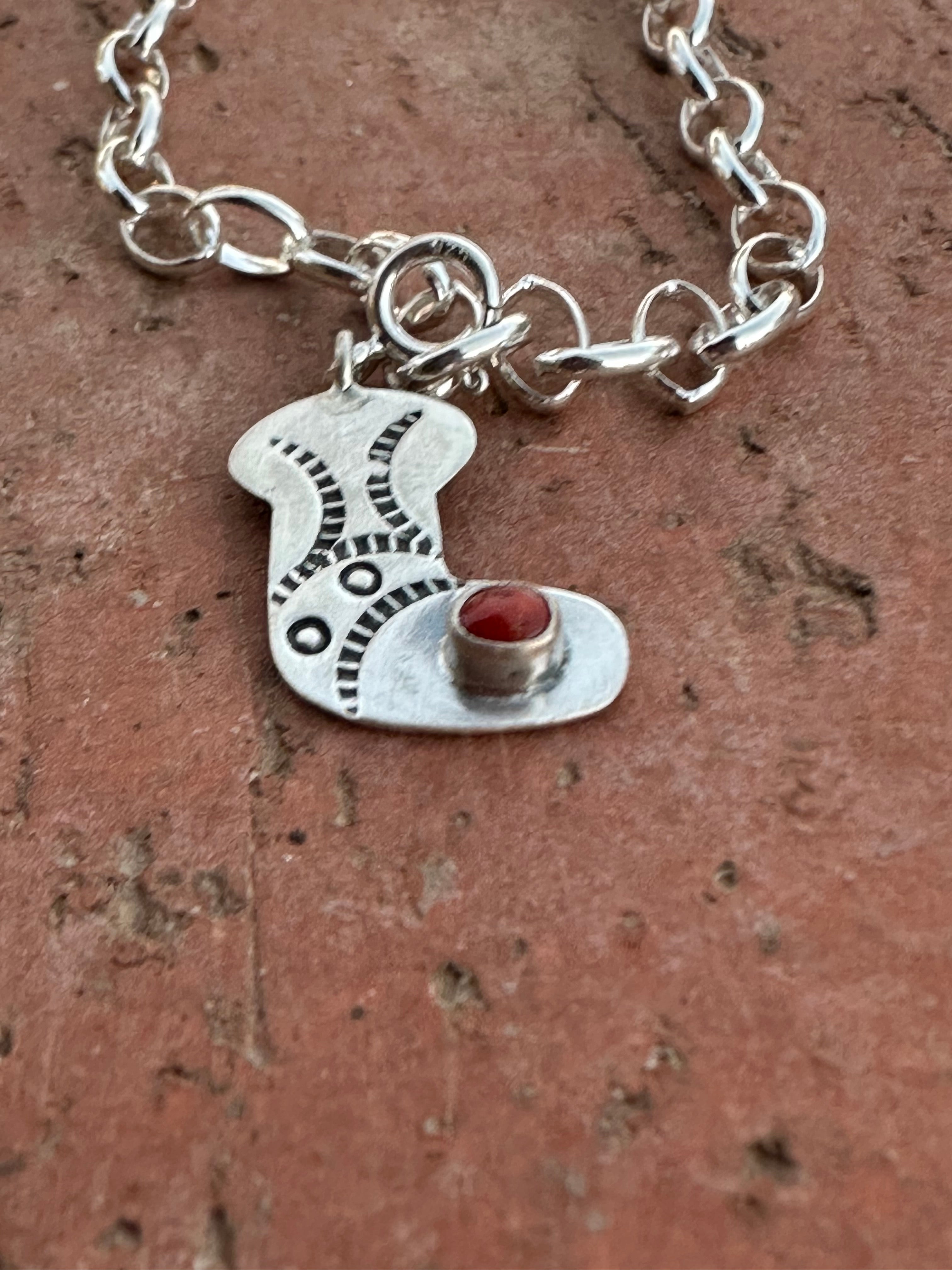 Handmade Sterling Silver and Coral CHRISTMAS STOCKING Charm