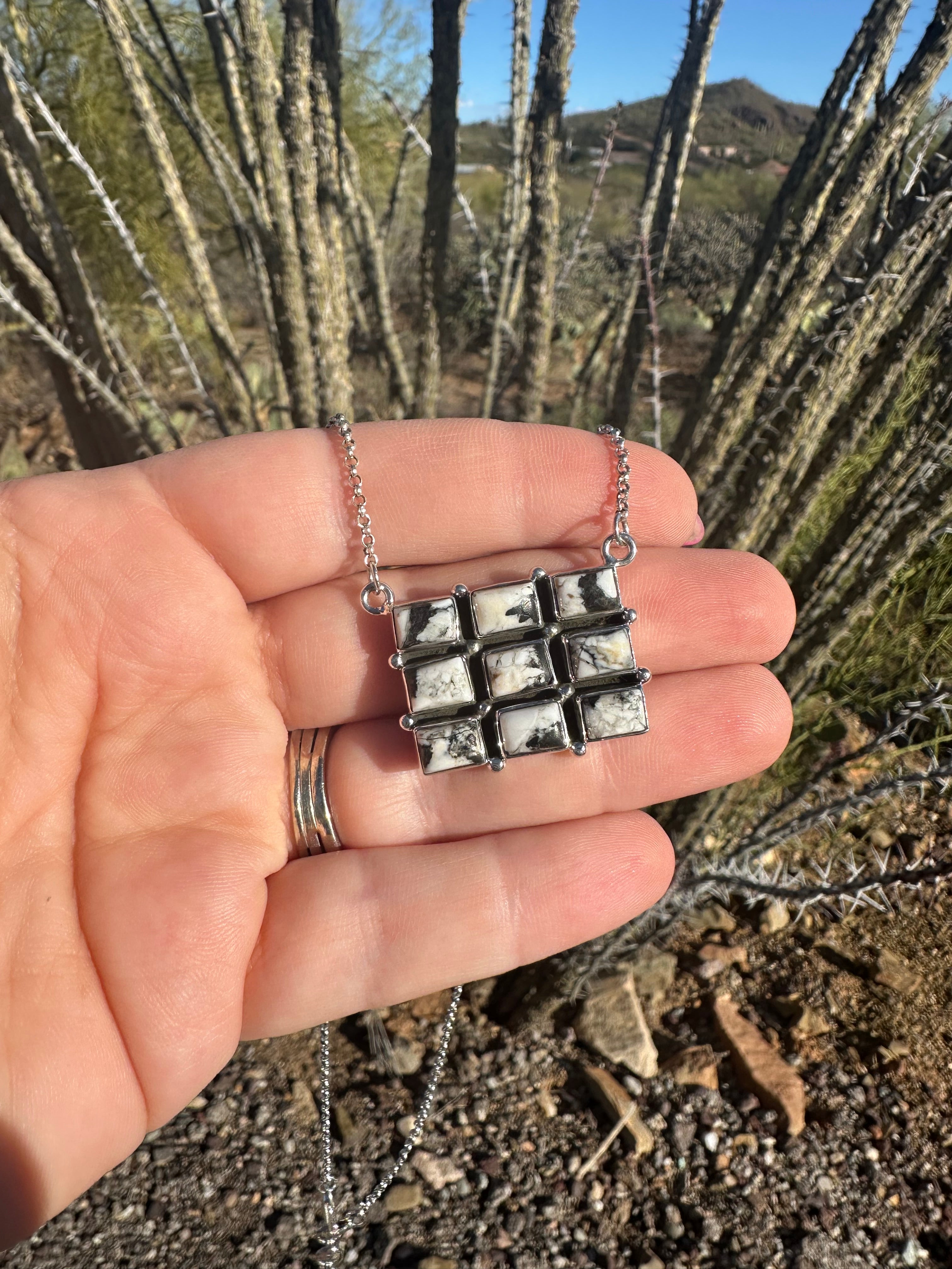 Handmade Sterling Silver & White Buffalo Necklace Signed Nizhoni