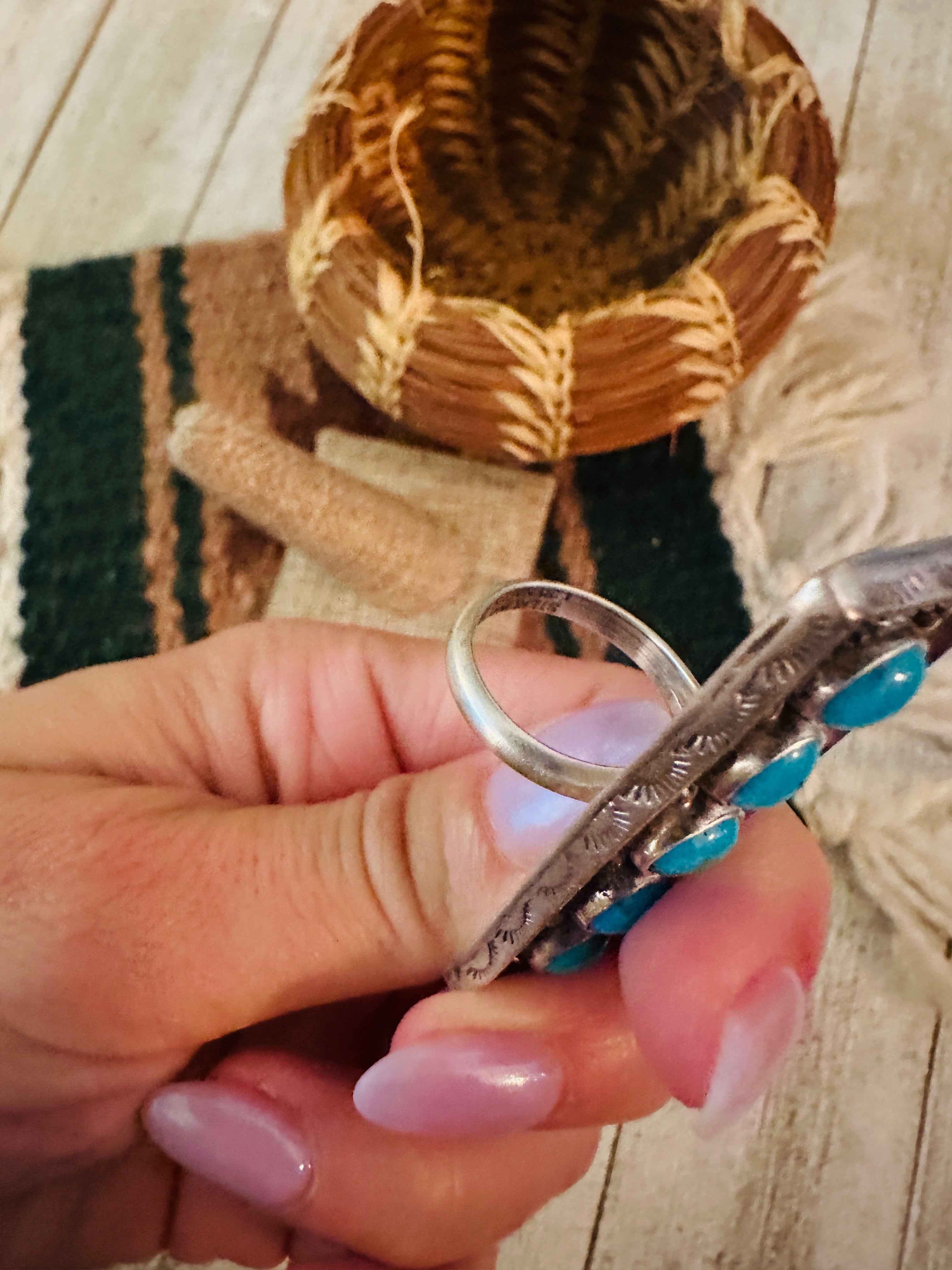 Handcrafted Sterling Silver & Turquoise Adjustable Ring