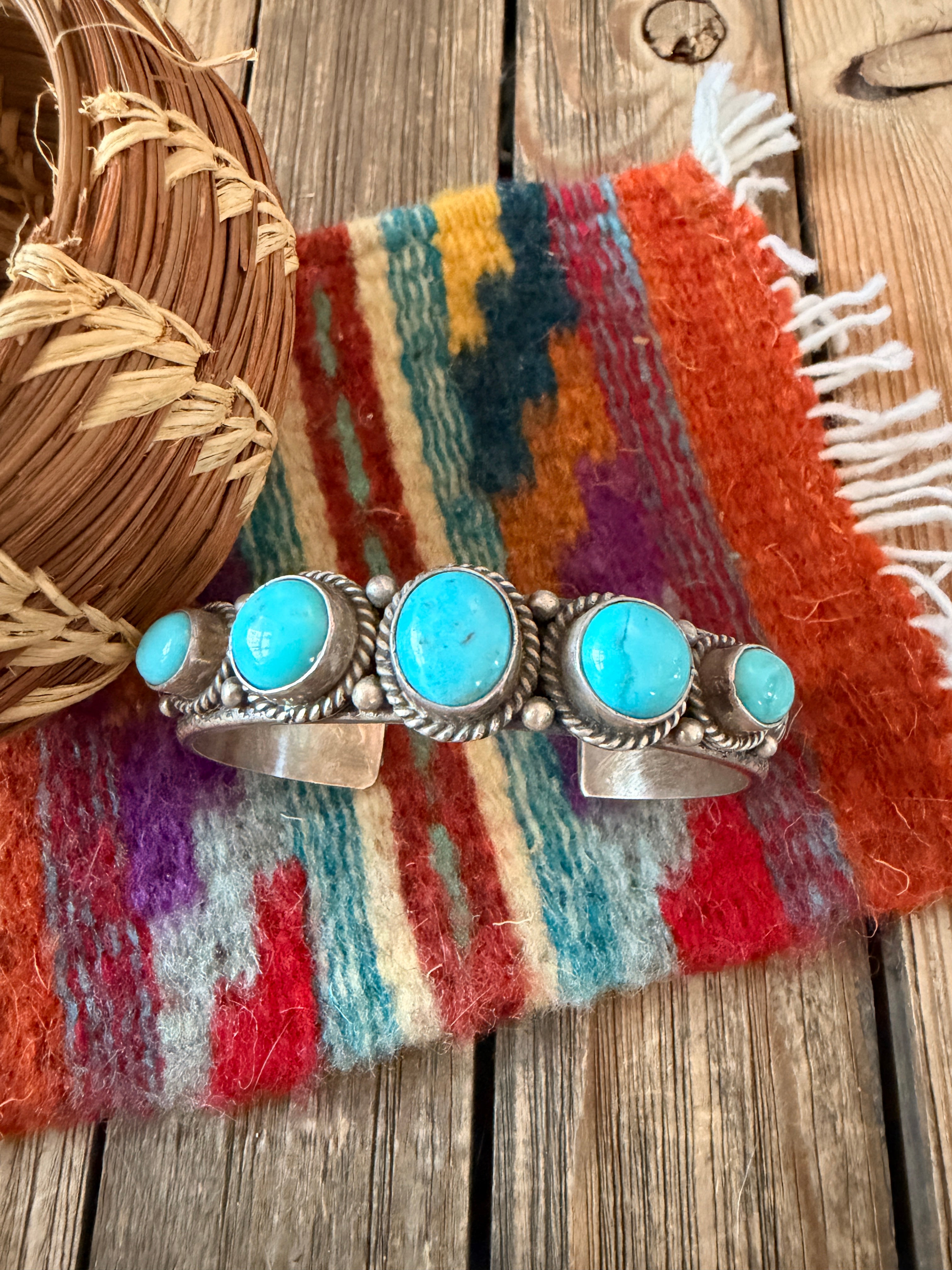 Handcrafted Turquoise & Sterling Silver Cuff Bracelet By M&R Calladitto