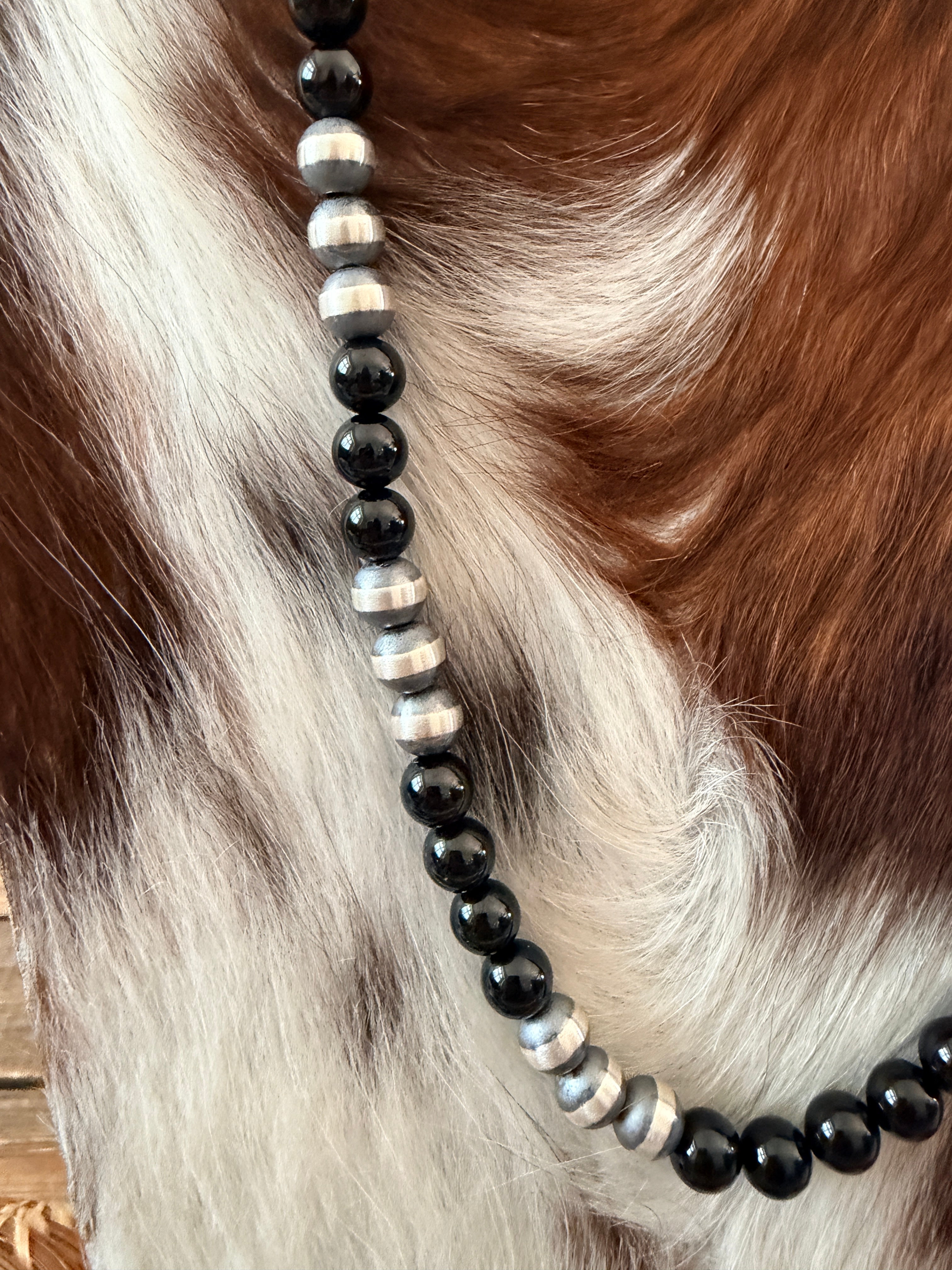 Handcrafted Sterling Silver Pearl & Onyx Beaded Necklace