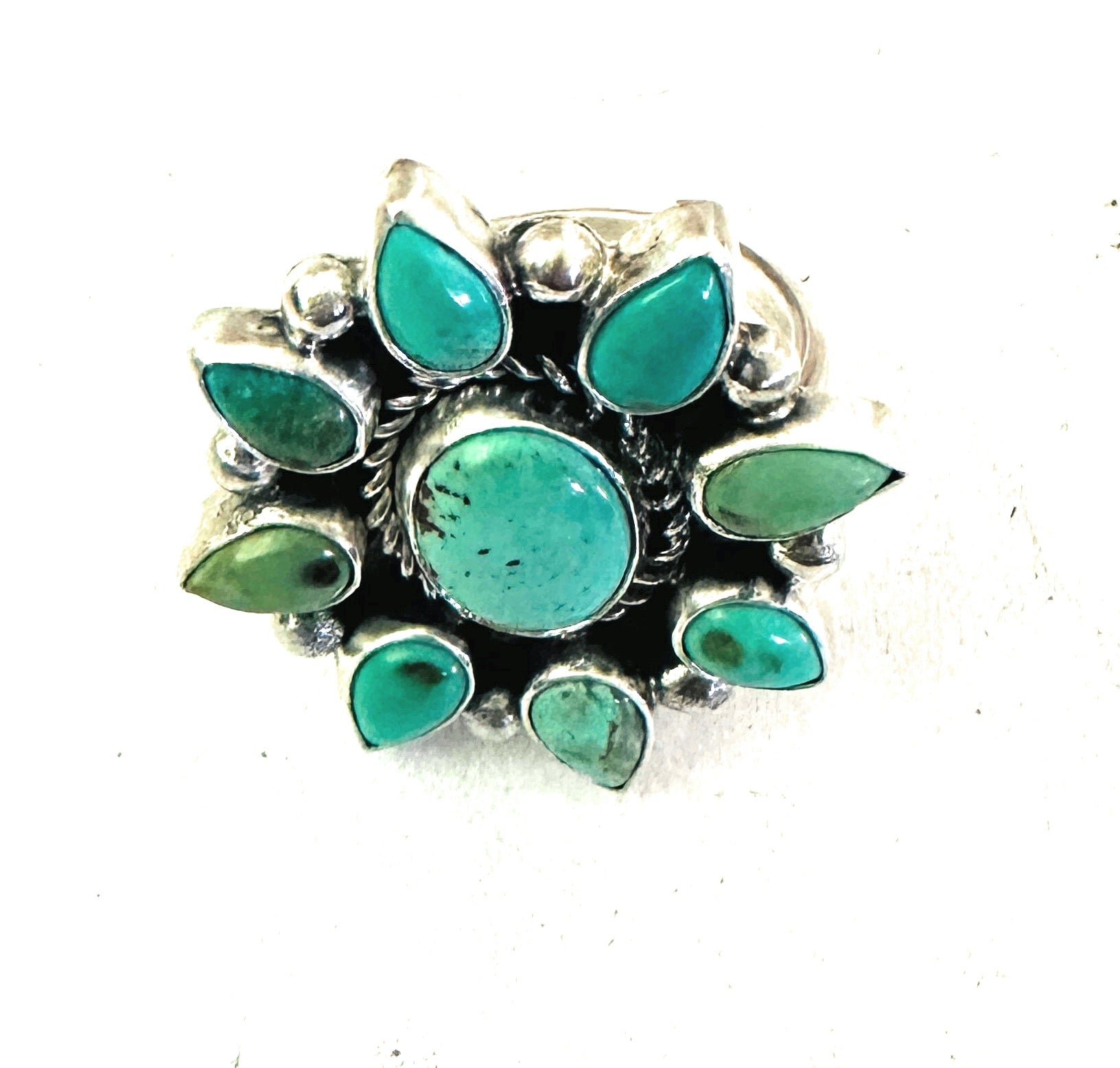 Navajo Sterling Silver & Turquoise Cluster Adjustable Ring