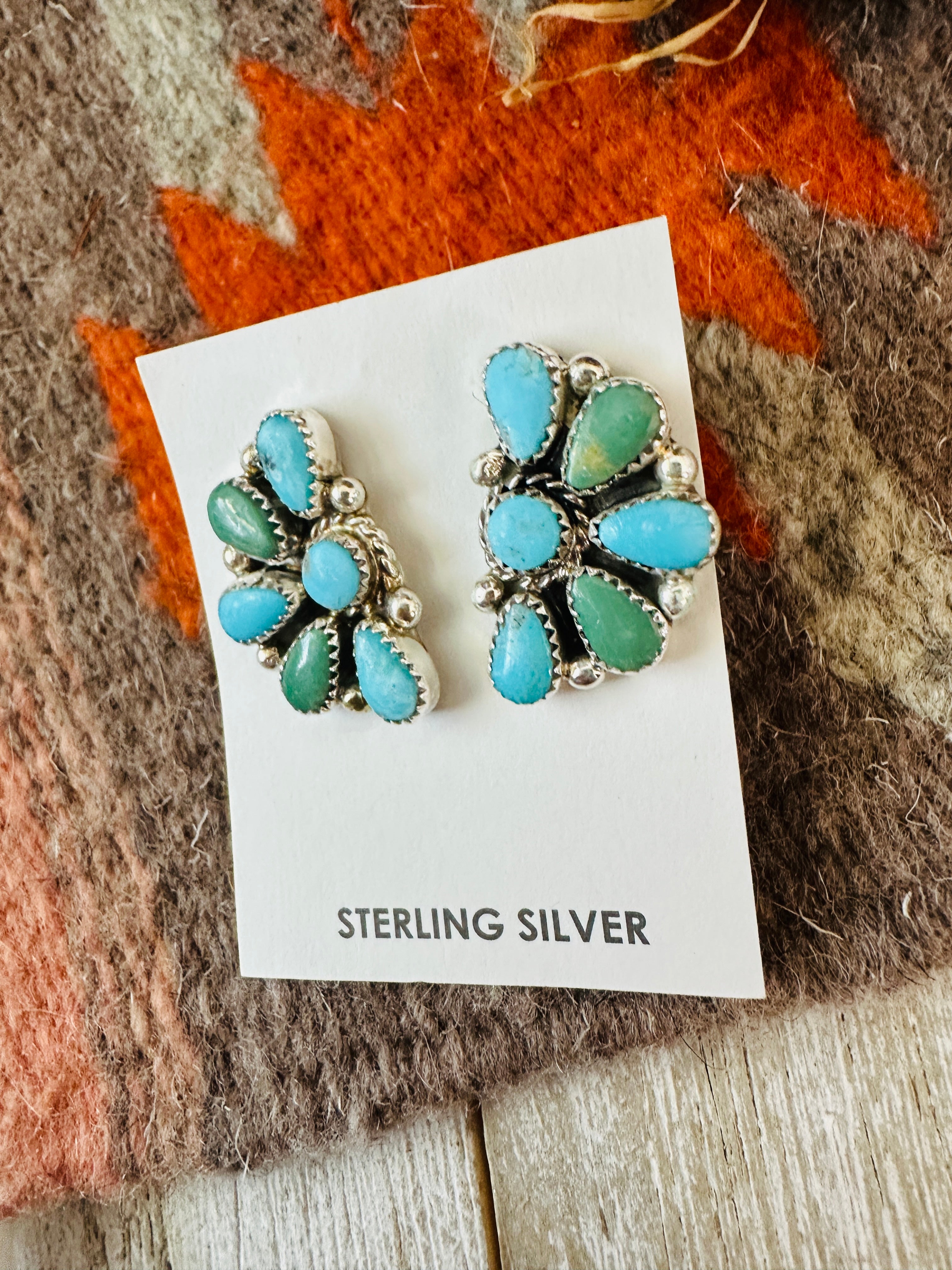 Handcrafted Sterling Silver & Turquoise Cluster Post Earrings