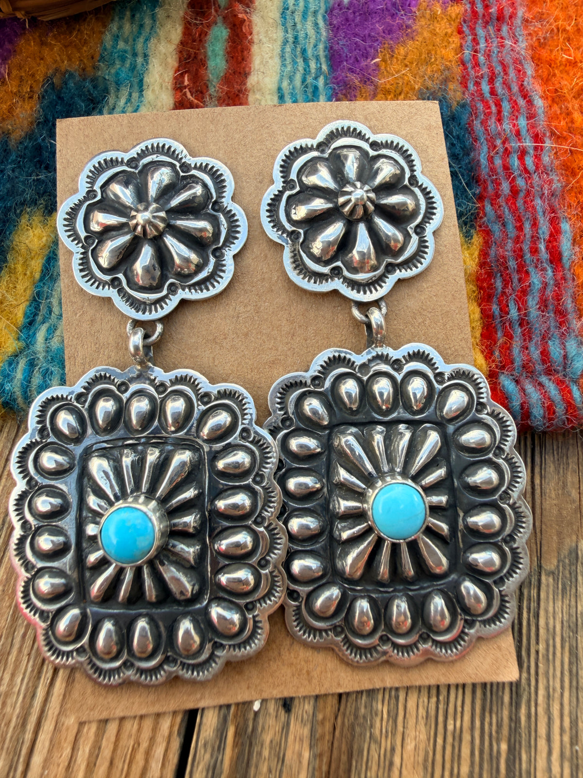 Handcrafted Turquoise & Sterling Silver Concho Dangle Earrings