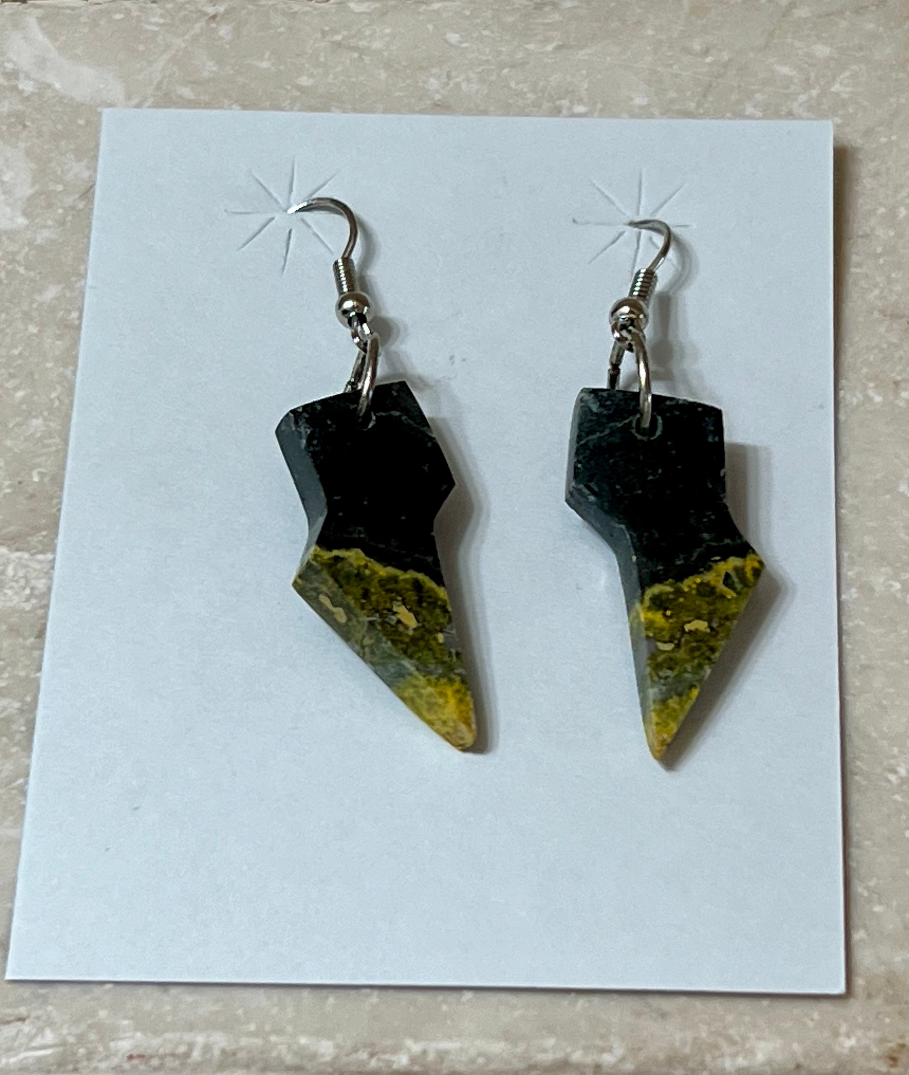 Handcrafted Bumblebee  & Sterling Silver Lightning Bolt Slab Earrings