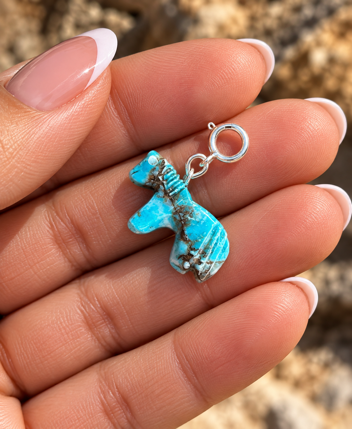 Handcrafted Turquoise Blue  Mojave Horse Charm