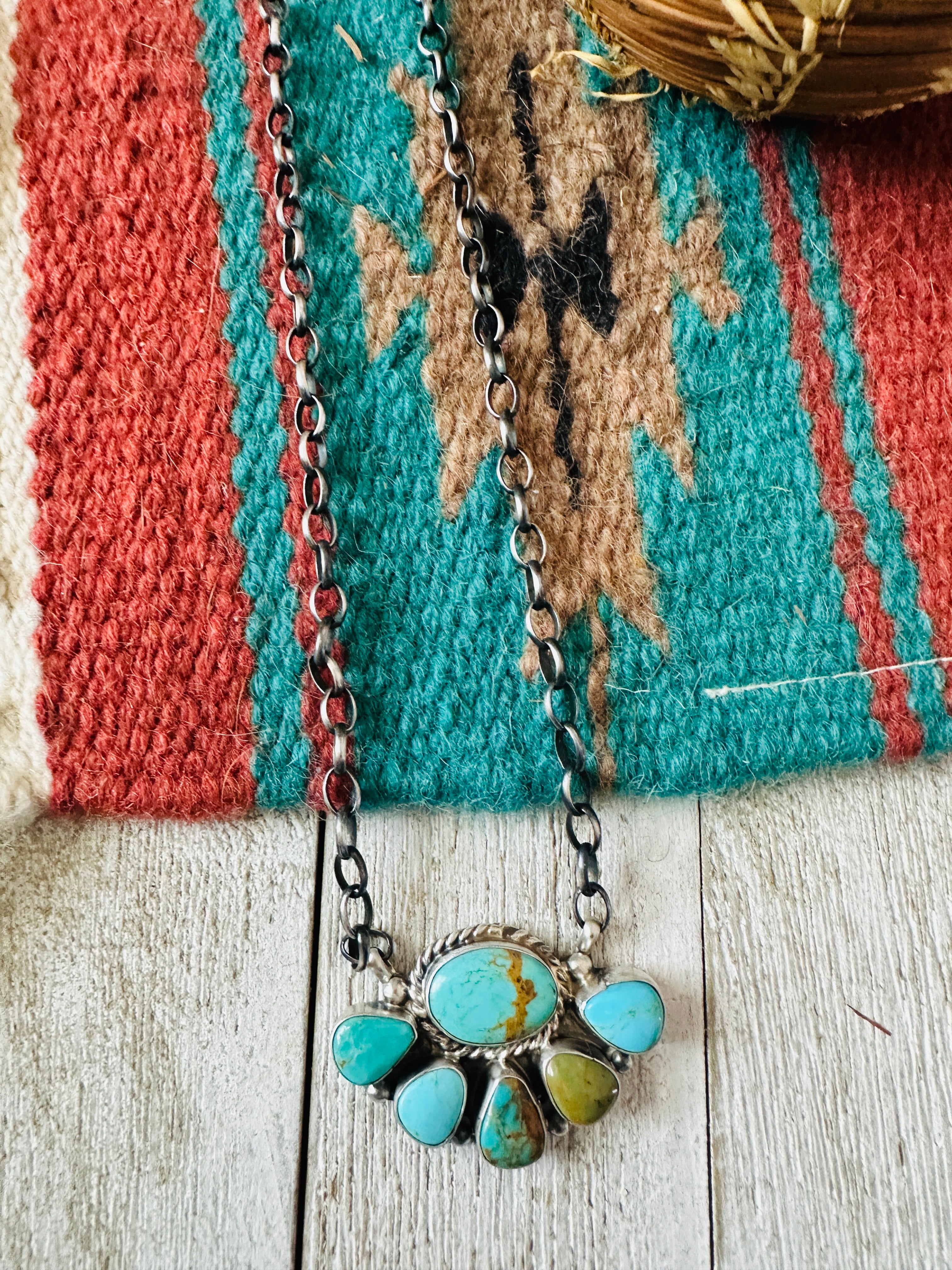 Handcrafted Sterling Silver & Turquoise Cluster Necklace by Elouise Kee