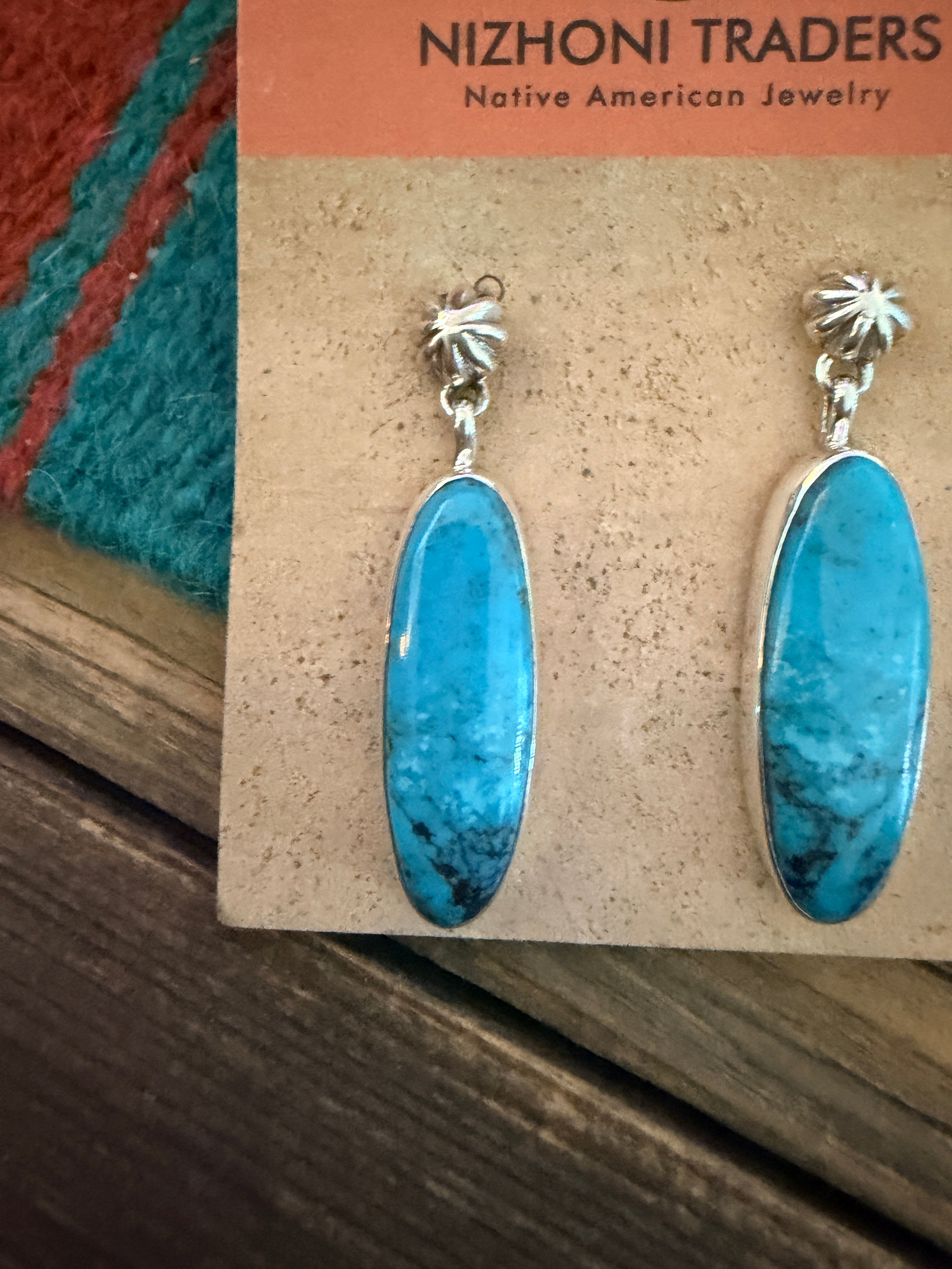 Handcrafted Kingman Turquoise & Sterling Silver Dangle Earrings