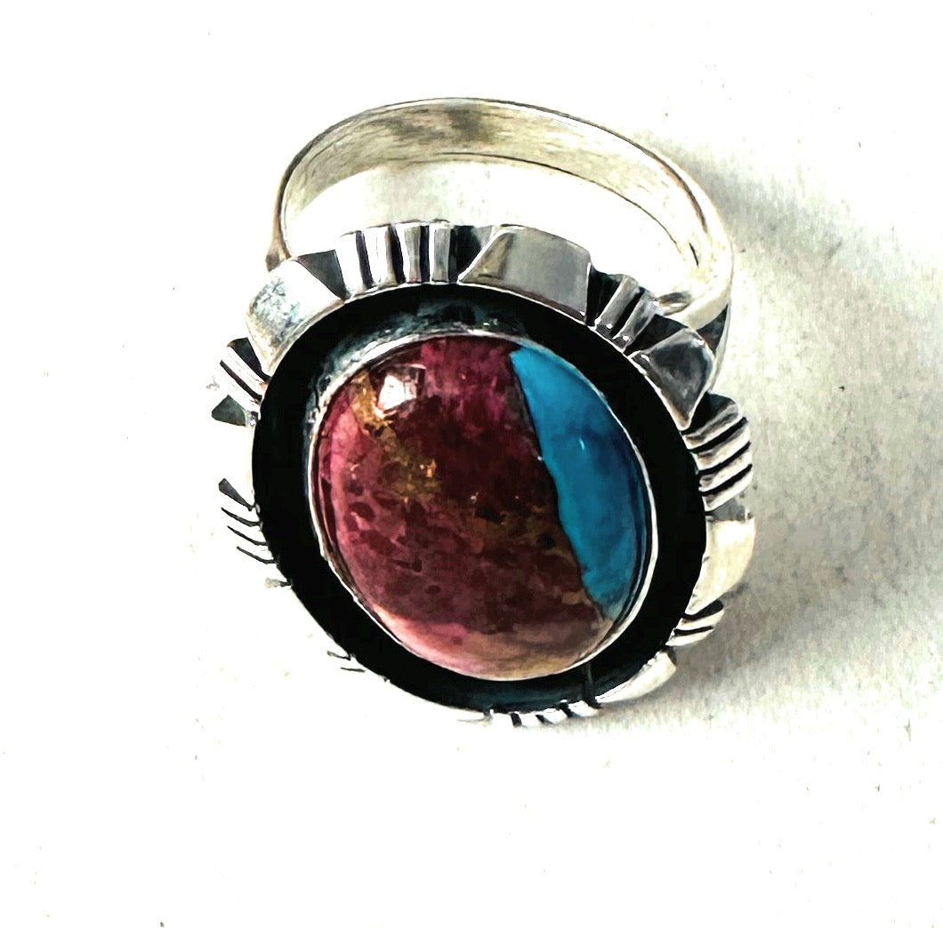 Navajo Sterling Silver & Pink Dream Mojave Adjustable Ring