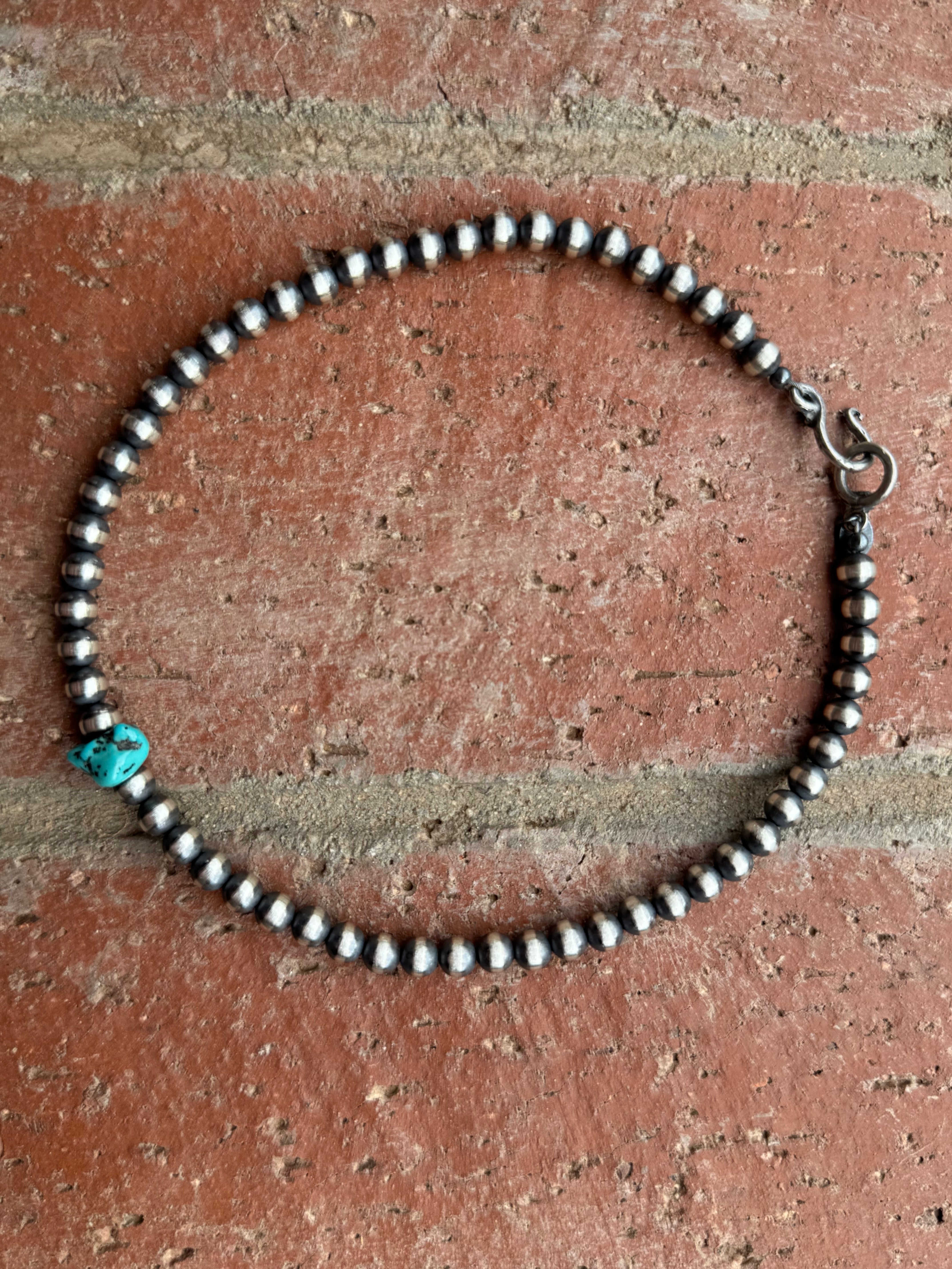 Handcrafted Kingman Turquoise & Sterling Silver 6mm Beaded Necklace Leslies Fav 🩷