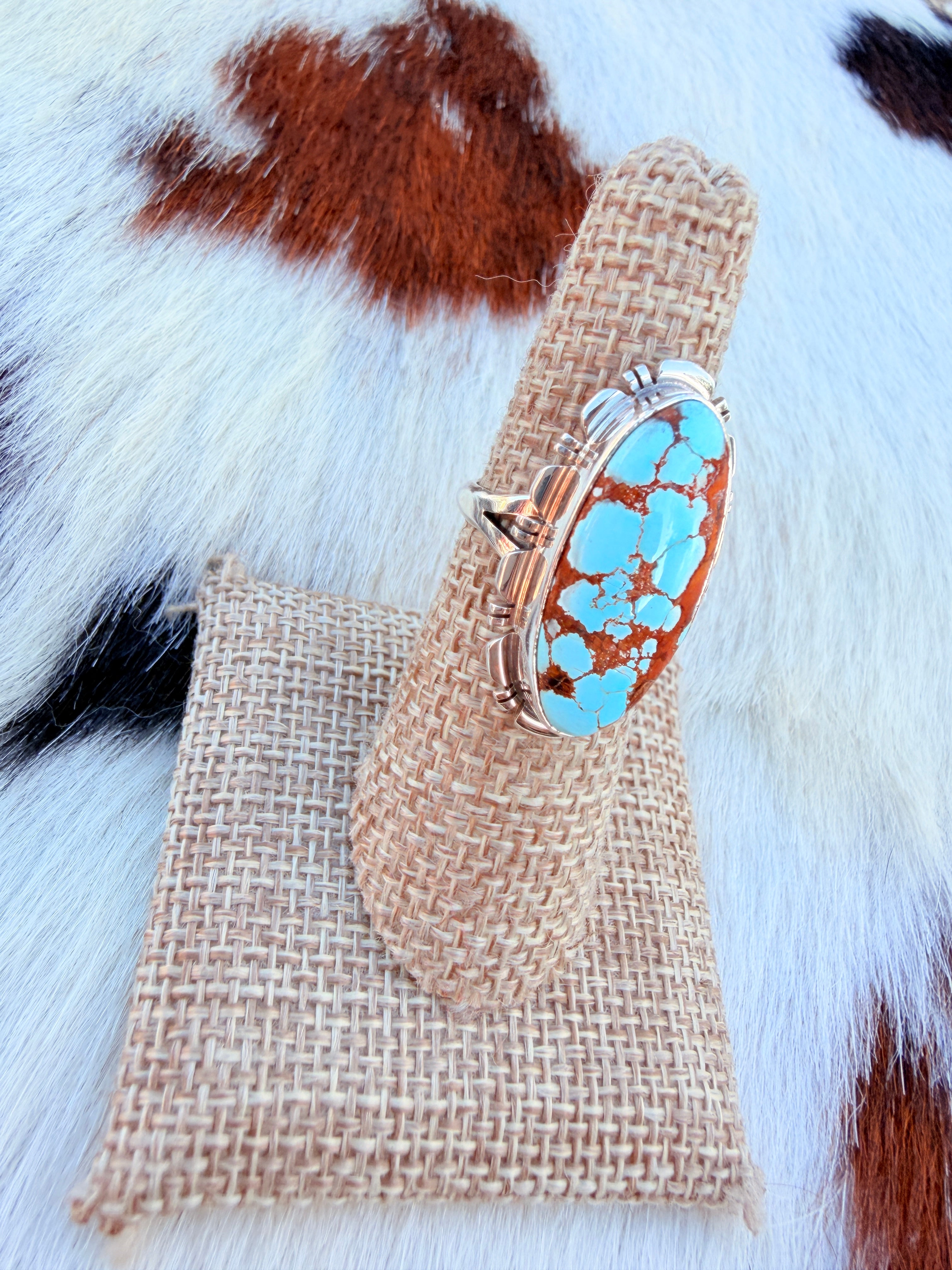 Handcrafted Number 8 Turquoise & Sterling Silver Ring Size 6.5 by Larry Moses Yazzie
