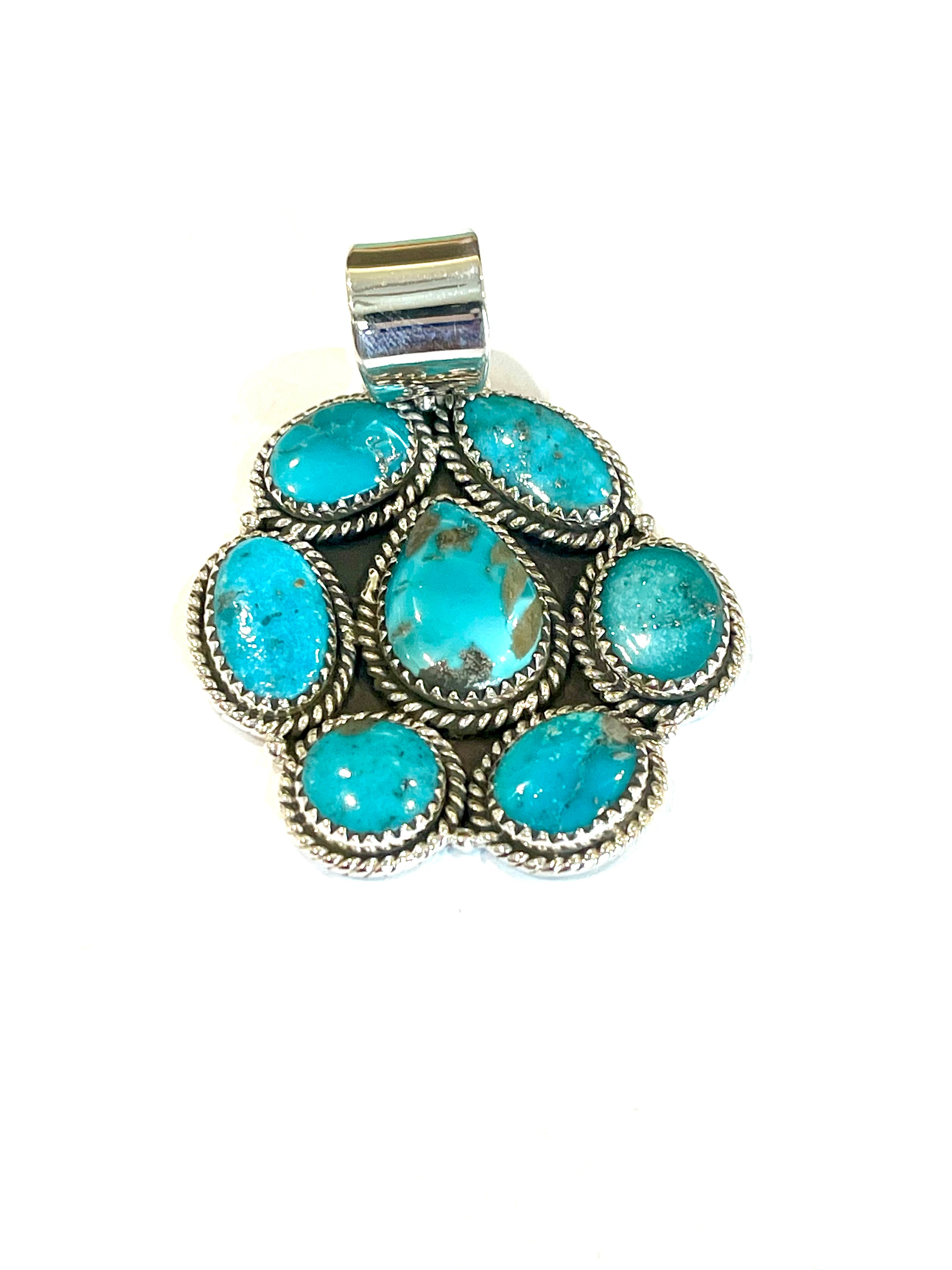 Beautiful Handmade Sterling Silver & Turquoise Cluster Pendant