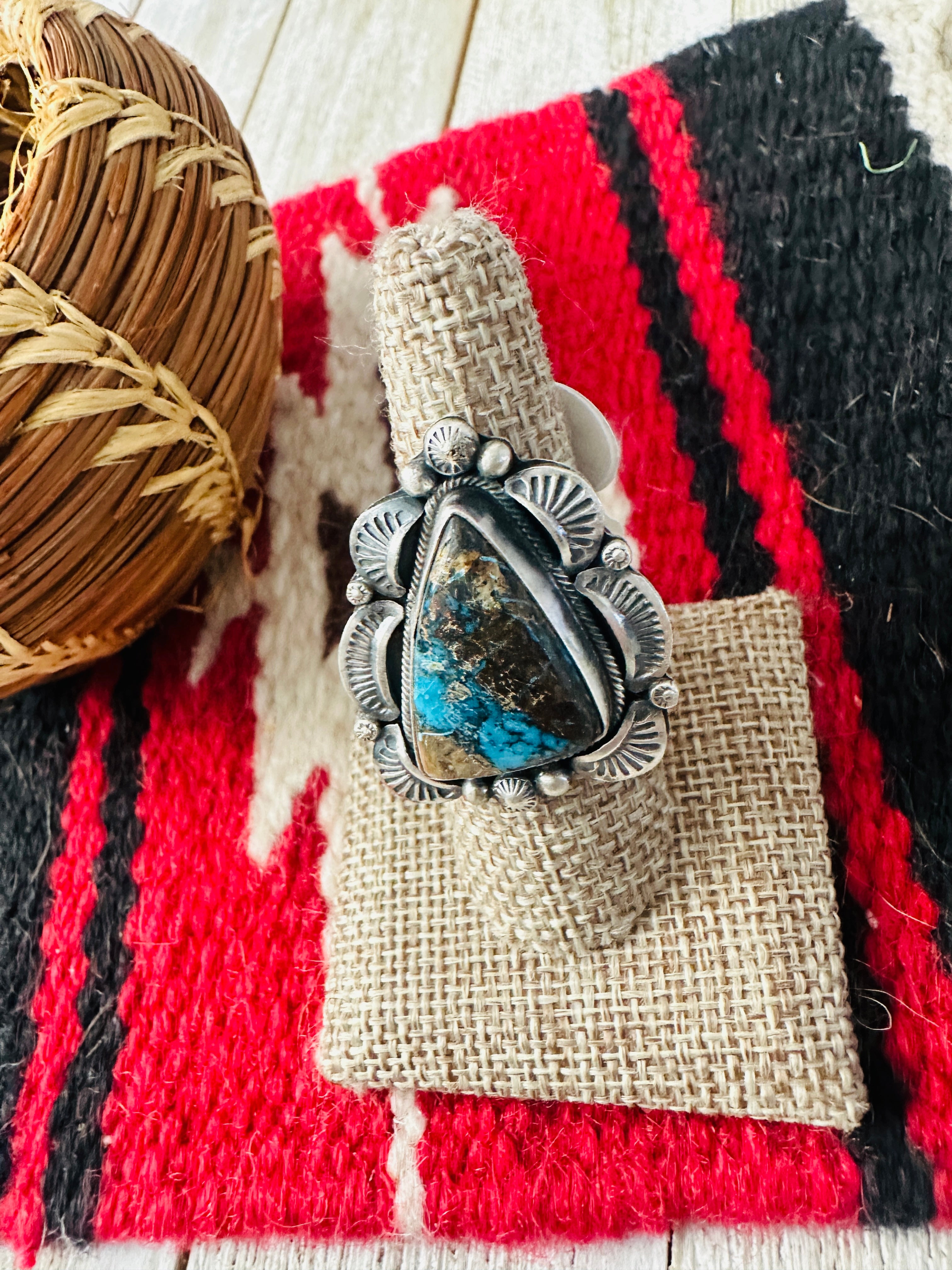 Handcrafted Ribbon Turquoise & Sterling Silver Ring Size 8 by Thomas Francisco