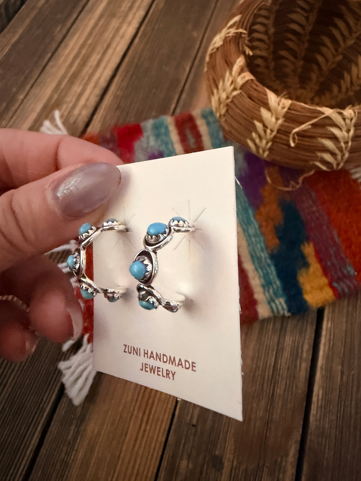 Handcrafted Sterling Silver & Turquoise Snake Eye Hoop Earrings