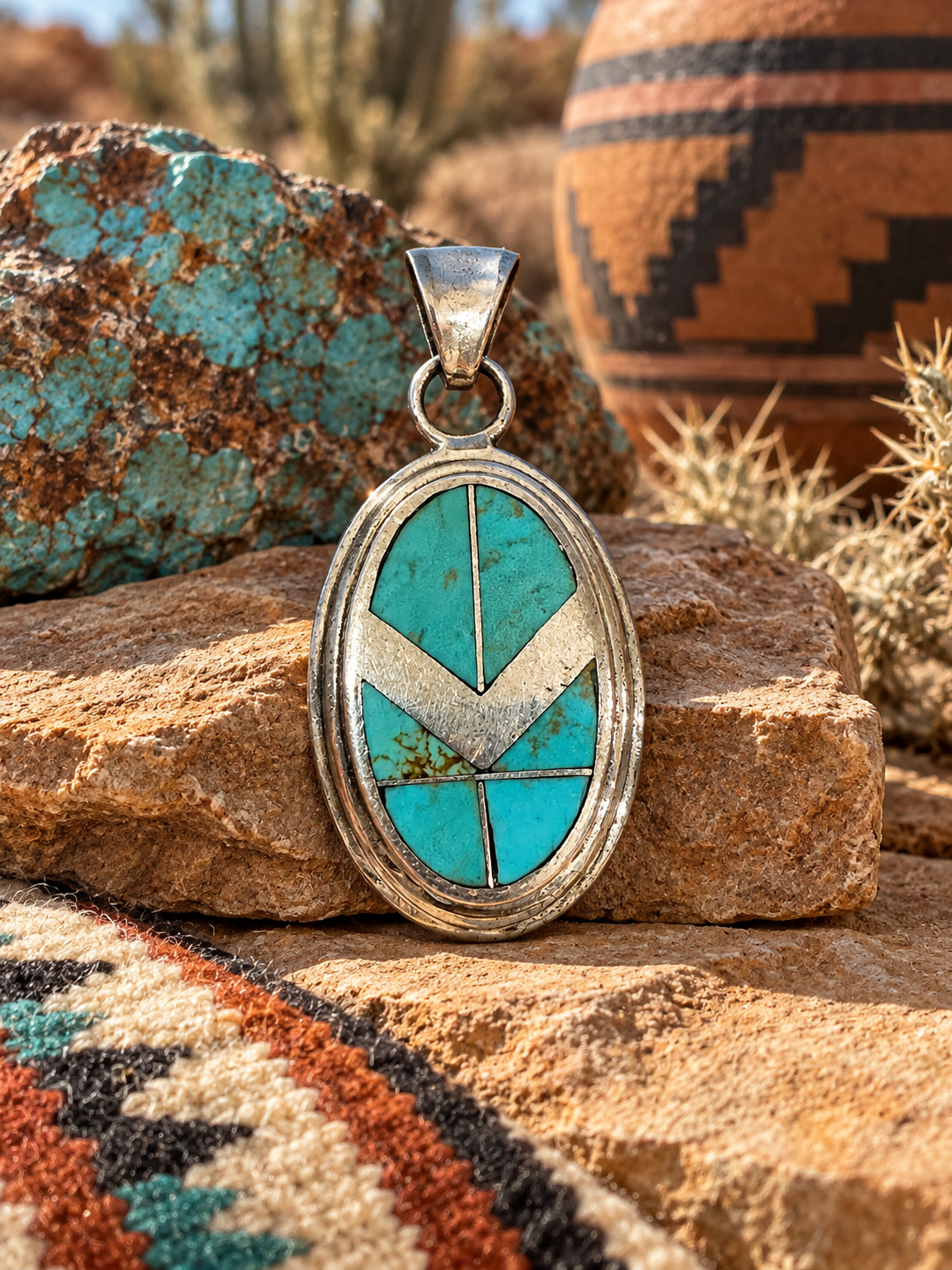 Handcrafted Turquoise 8 & Sterling Silver Oval Pendant