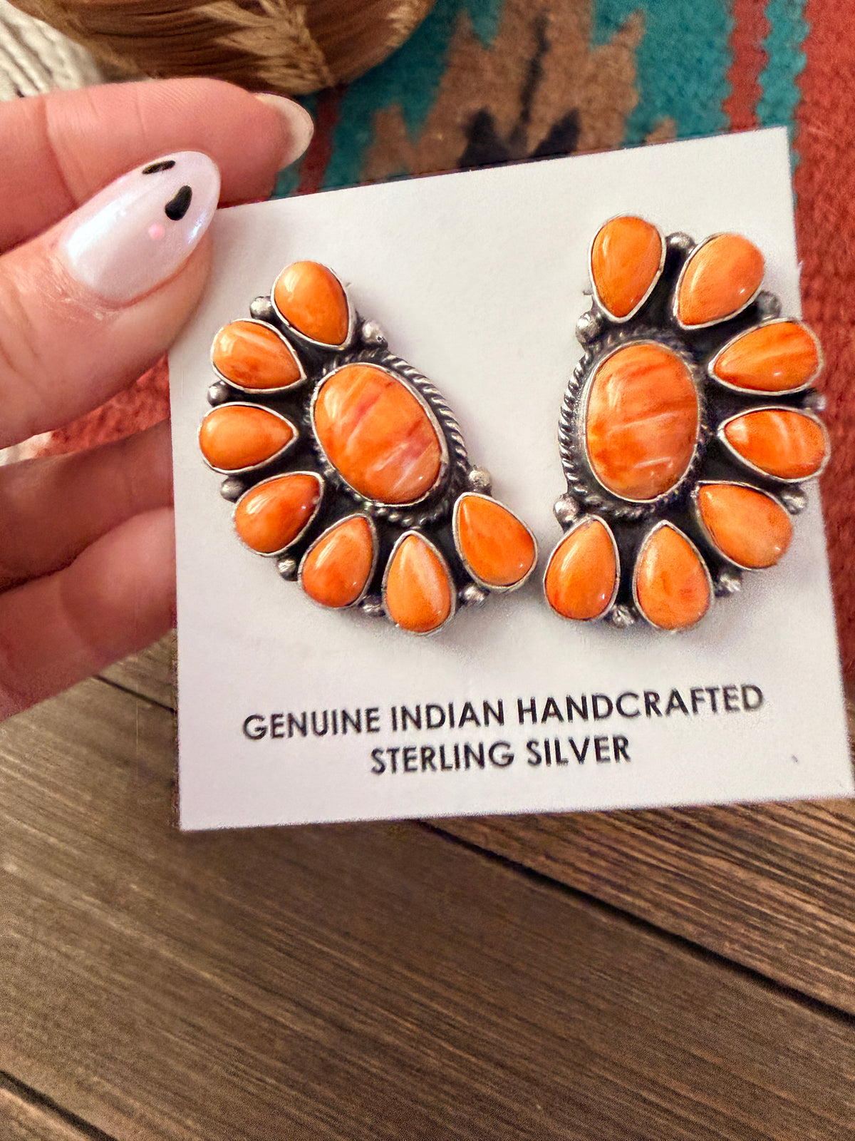 Handcrafted Spiny Oyster & Sterling Silver Cluster Post Earrings by Marcella James