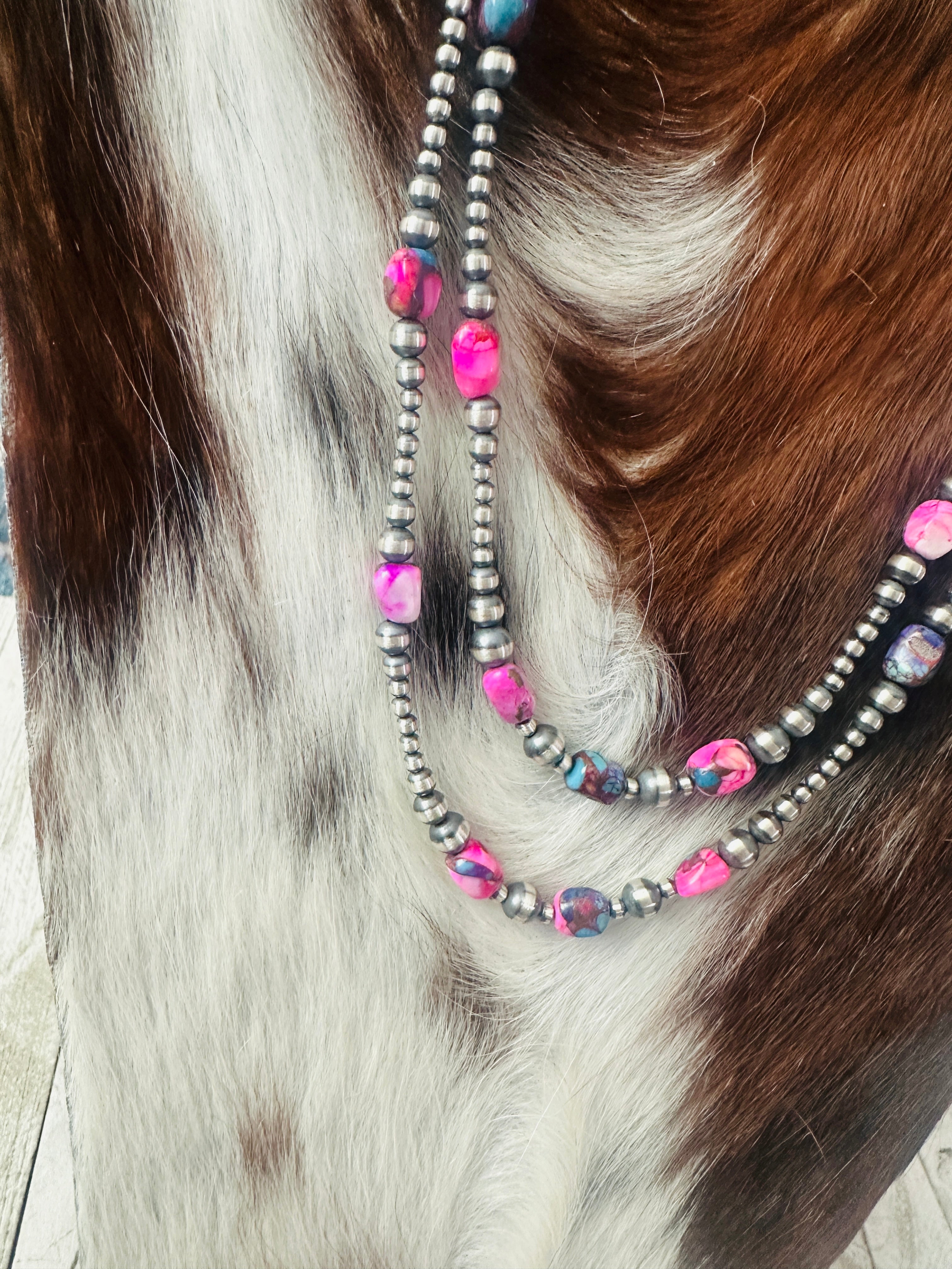 Handcrafted Sterling Silver & Pink Dream Mojave Beaded Necklace