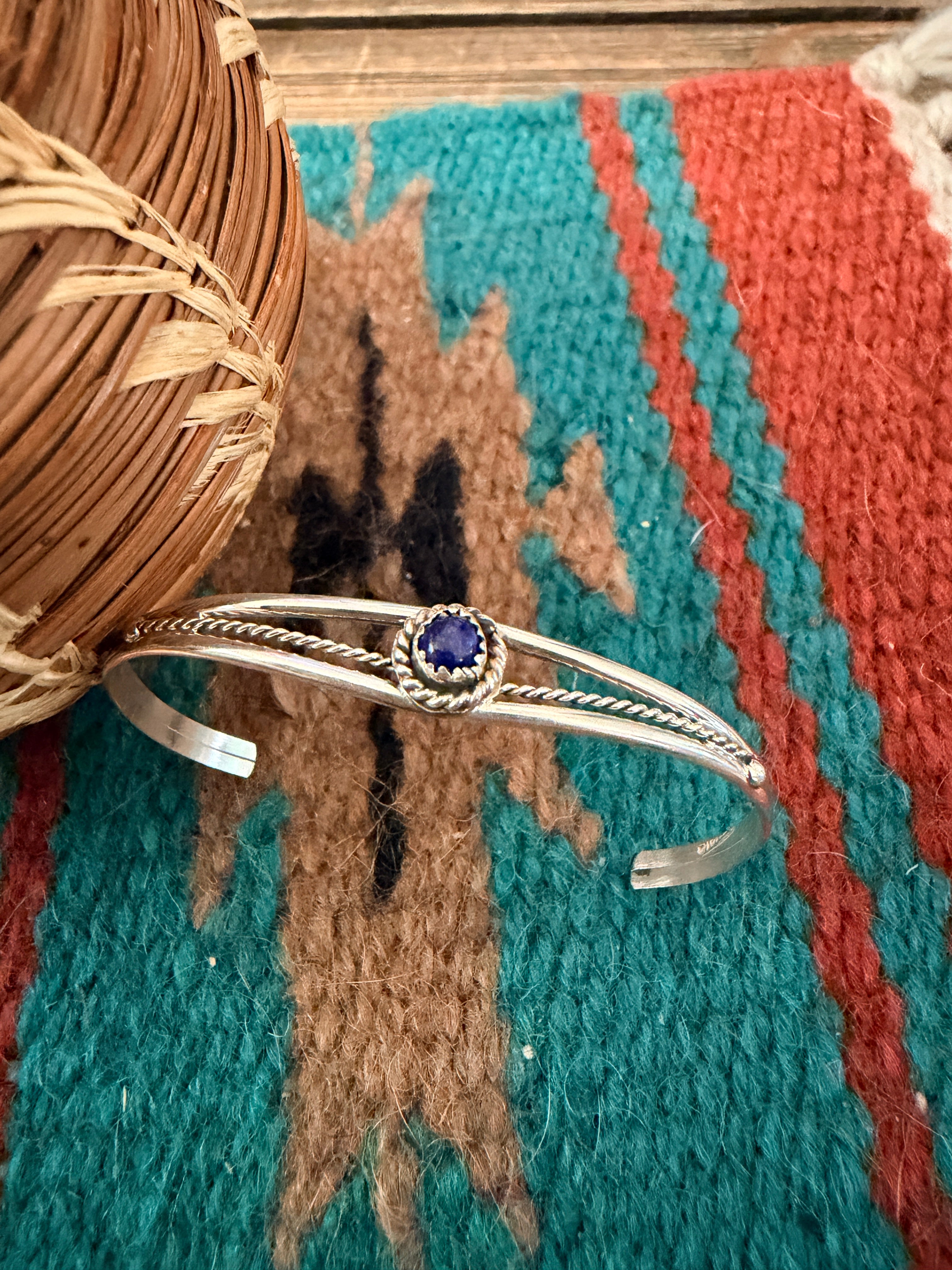 Handcrafted Lapis & Sterling Silver Baby Cuff Bracelet