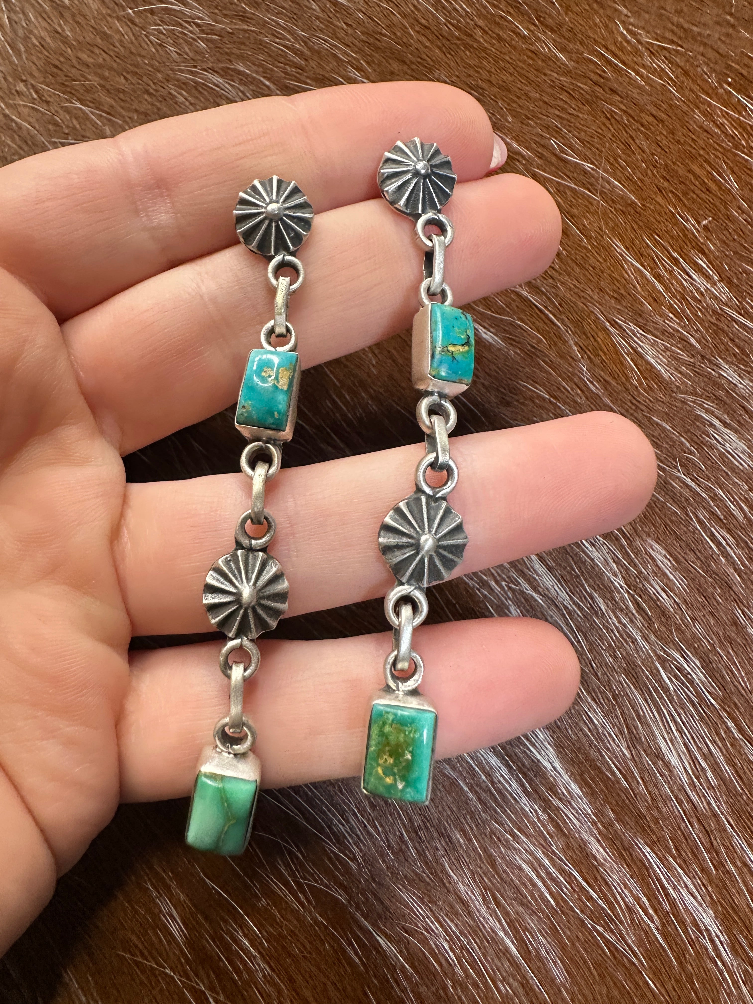 Handmade Sonoran Mountain Turquoise and Sterling Silver Dangle Earrings