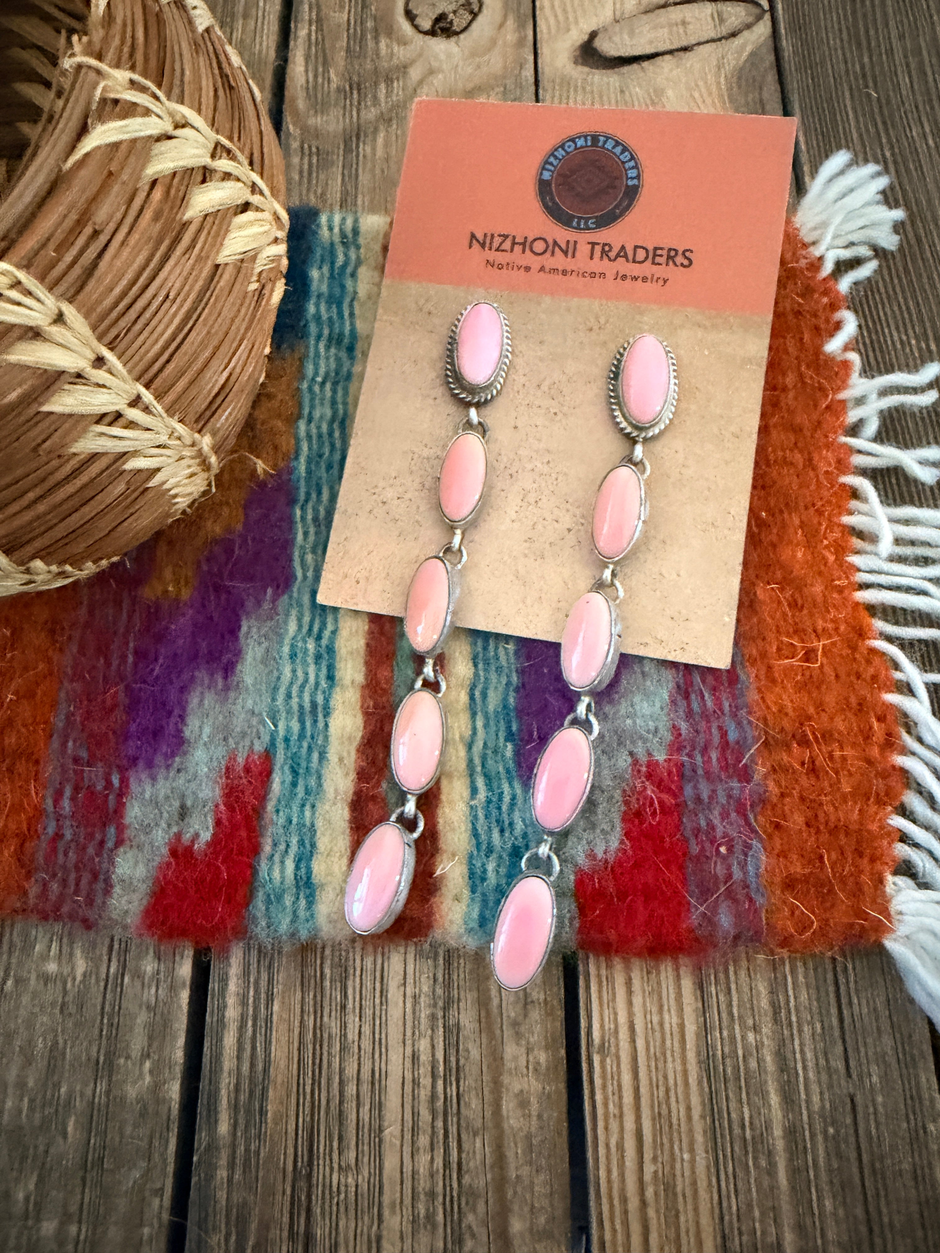 Handcrafted Queen Pink Conch & Sterling Silver Dangle Earrings by Marcella James