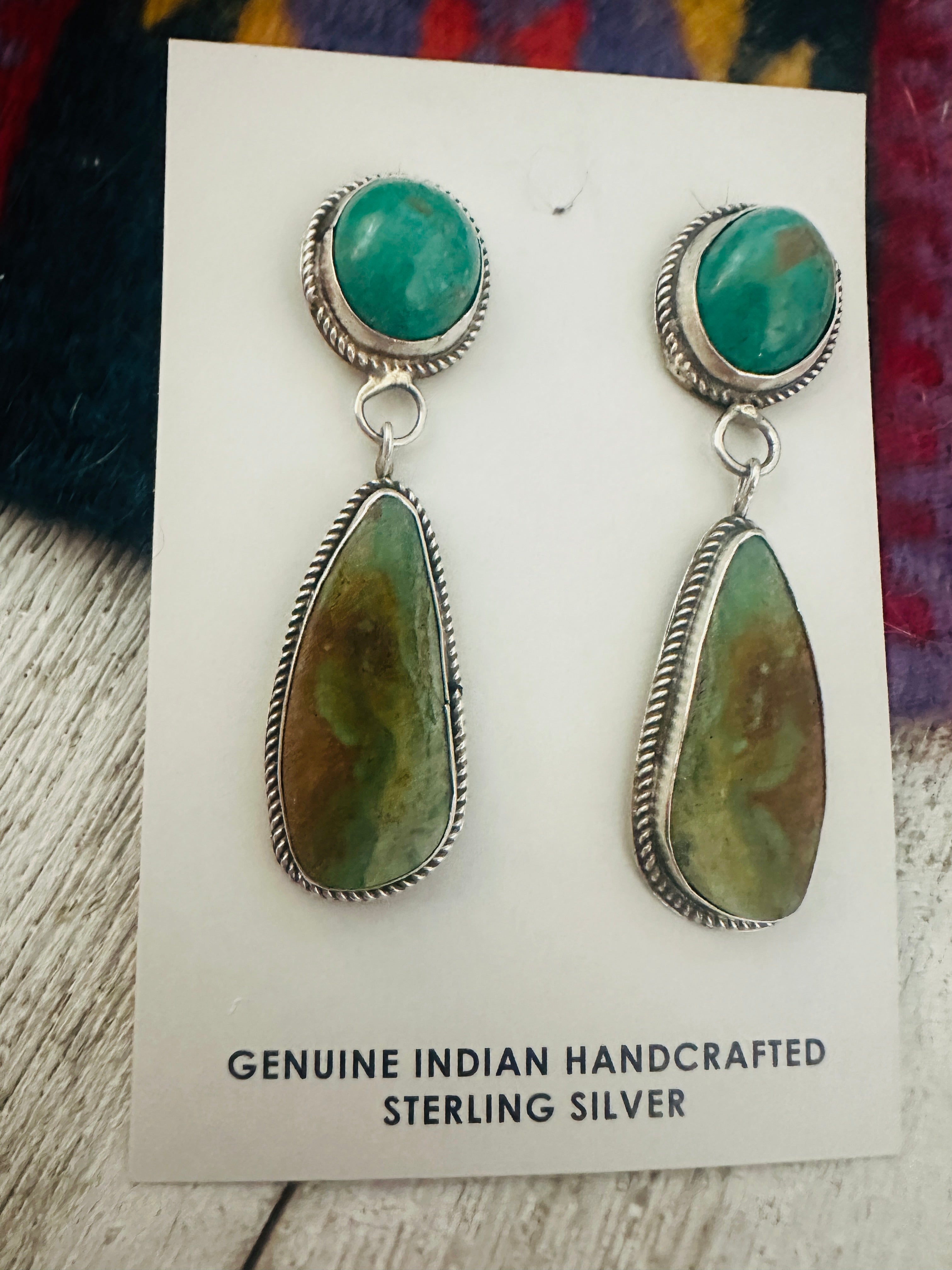 Navajo Royston Turquoise And Sterling Silver Dangle Earrings