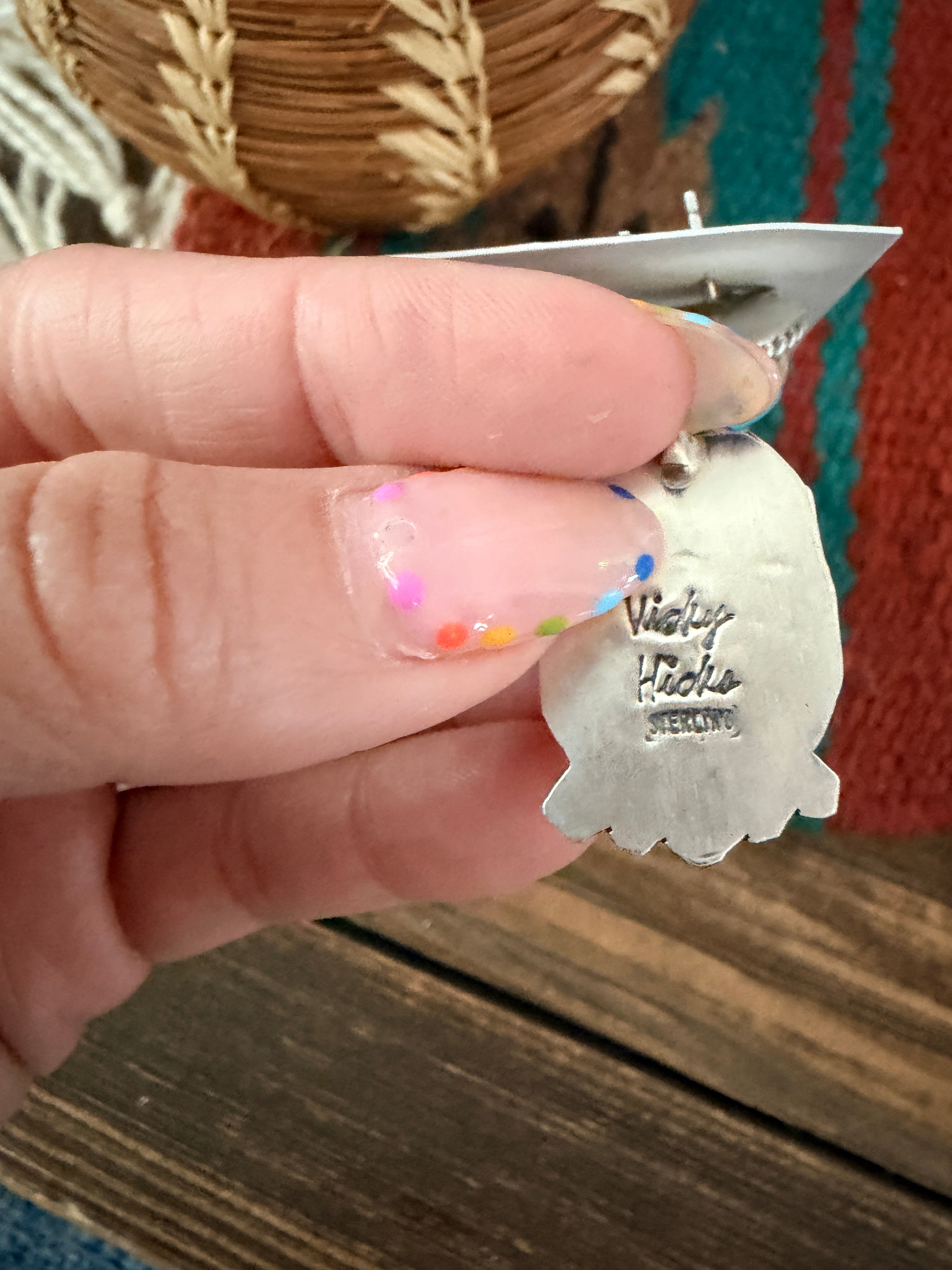 Handcrafted Sterling Silver, Turquoise & Queen Pink Conch Dangle Earrings by Vicky Hicks