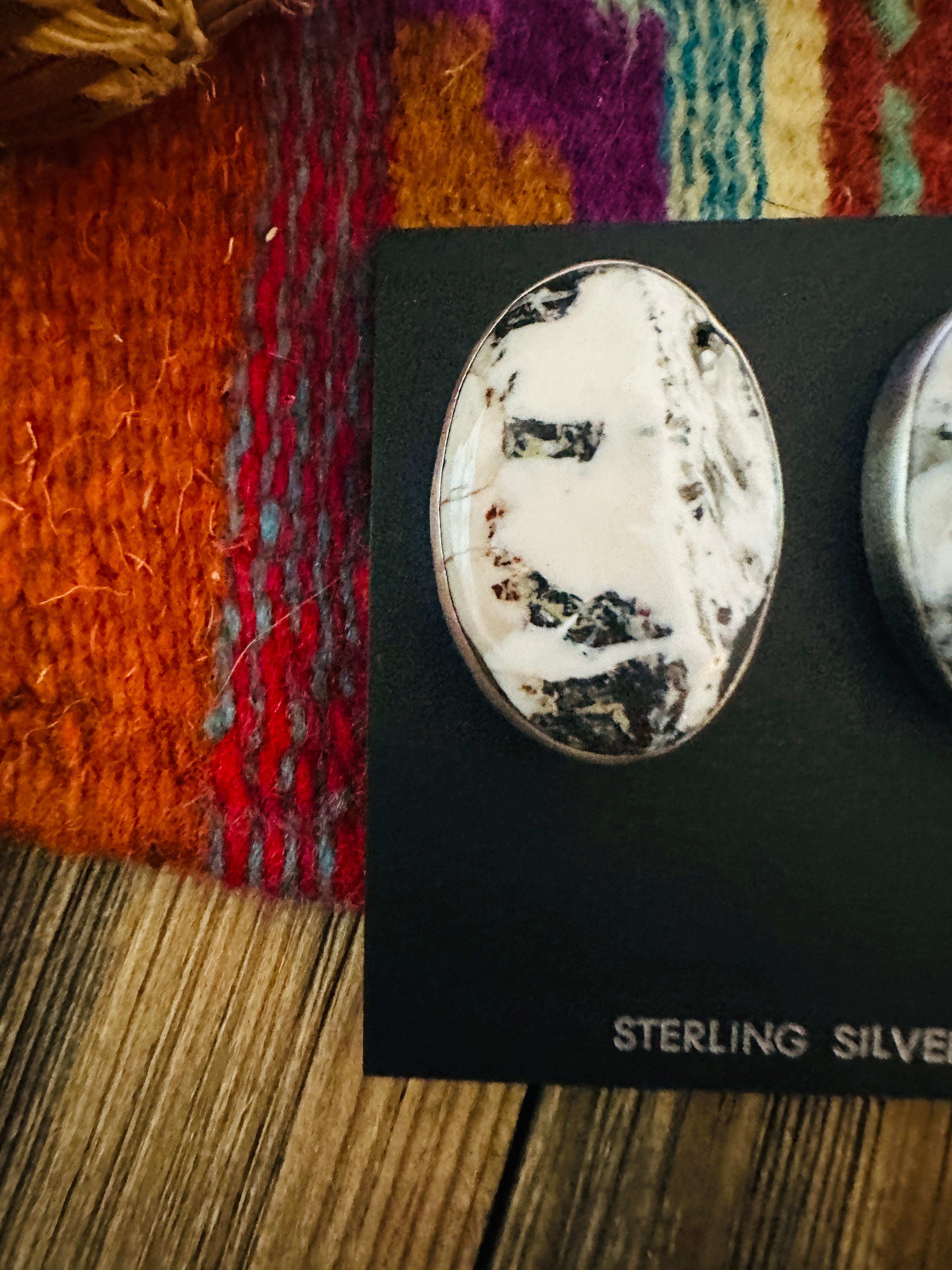 Handcrafted White Buffalo & Sterling Silver Post Earrings