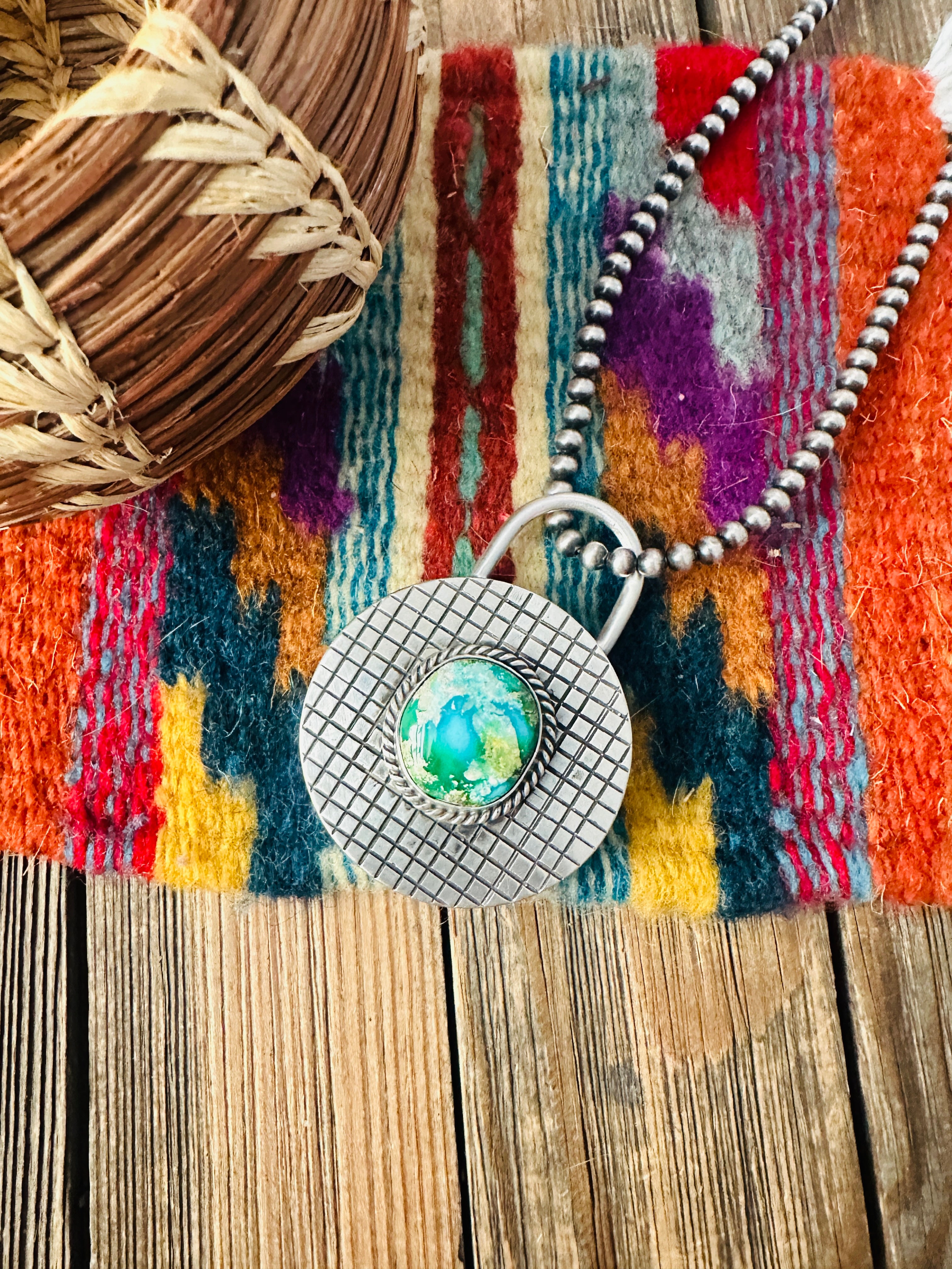 Handcrafted Turquoise & Sterling Silver Locket Style Pendant by Charles Johnson