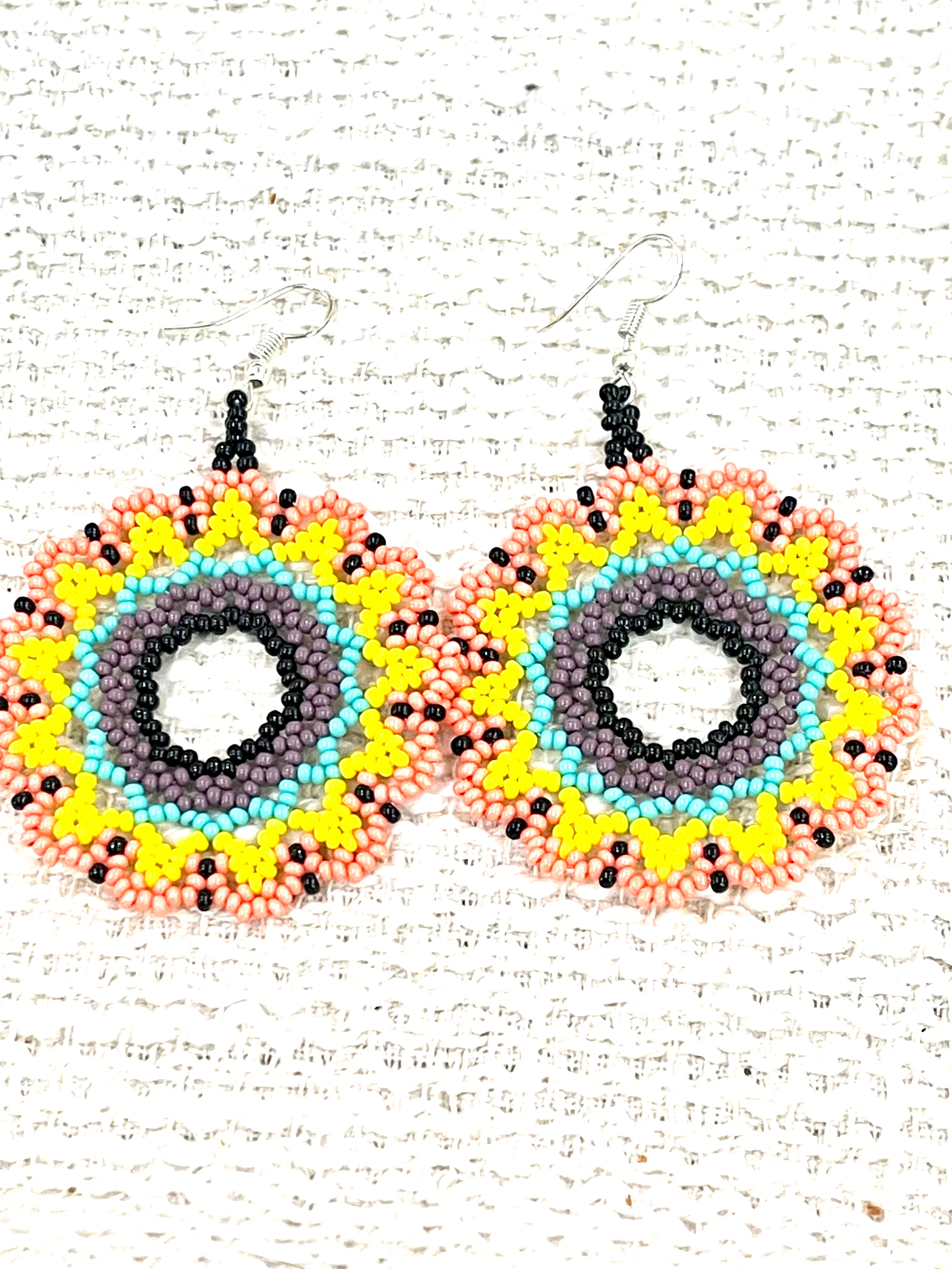 Handmade In Mexico Sterling Silver  , Multi Color Dangle Beaded Earrings