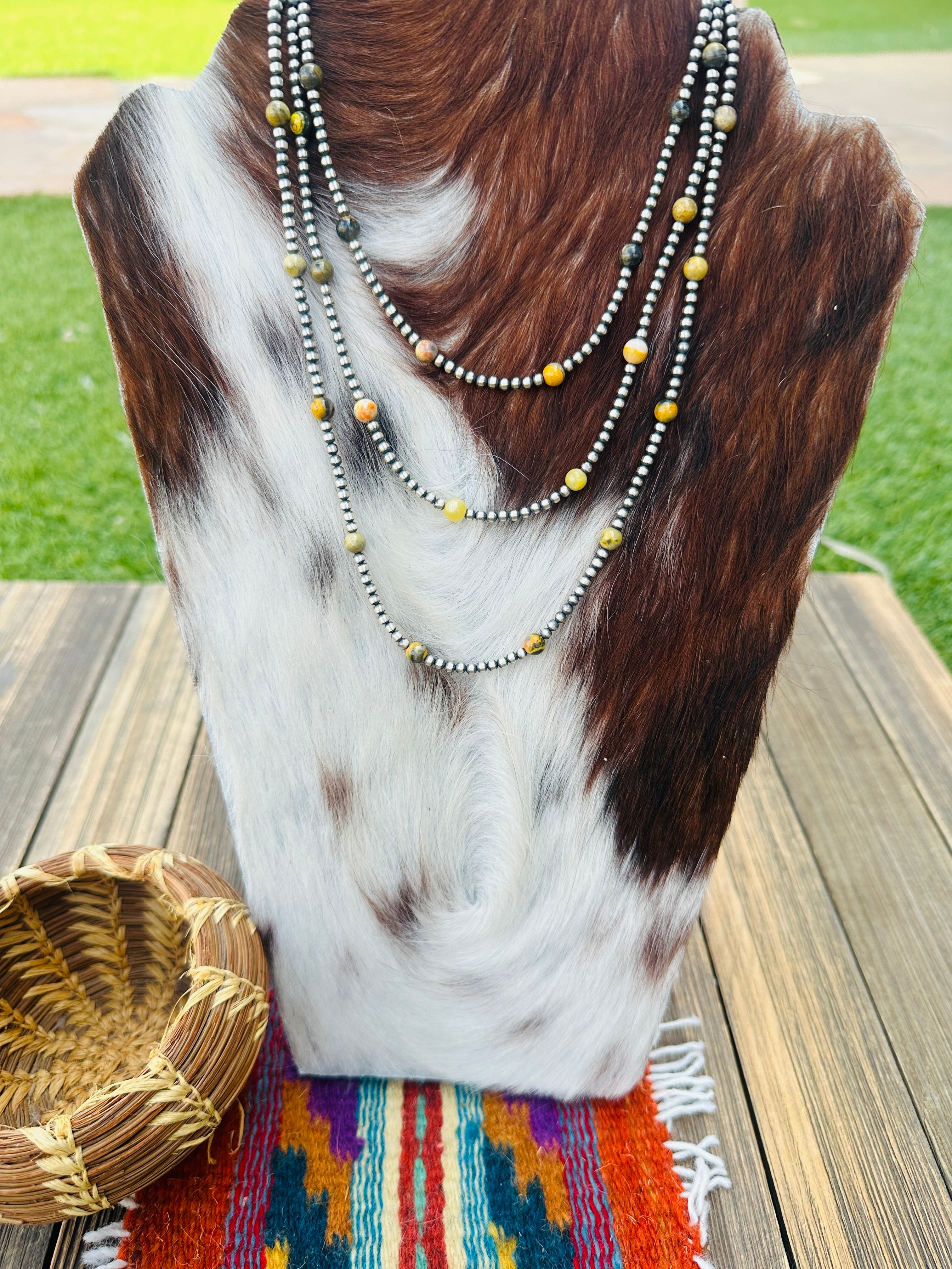 Handcrafted Bumblebee and Sterling Silver Pearl Beaded Necklace